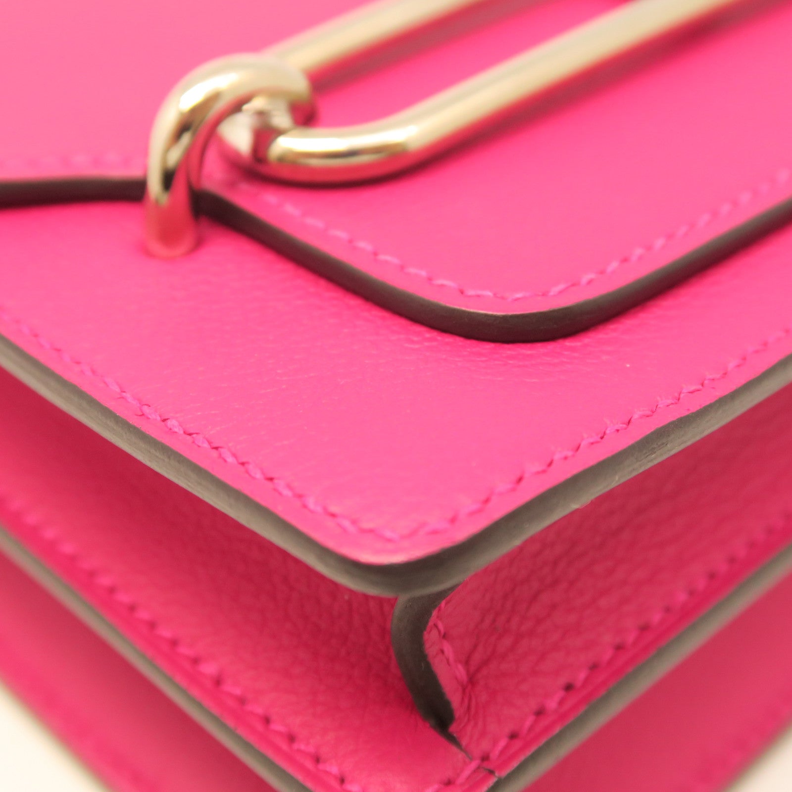 HERMES Evercolor Leather Mini Roulis Gold Buckle Shoulder Bag Pink