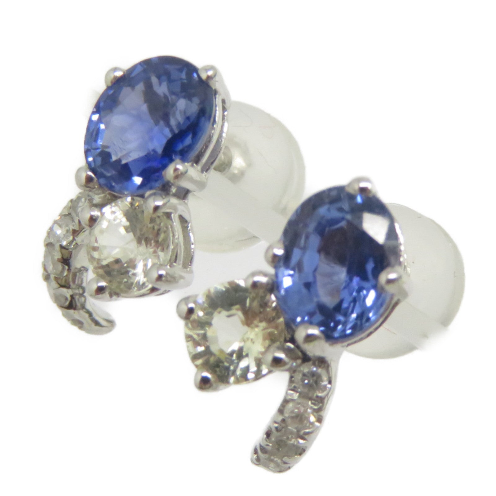 JEWELRY 18K白金Sapphire Diamond Earrings 1.34ct藍寶石/0.06ct鑽石耳環