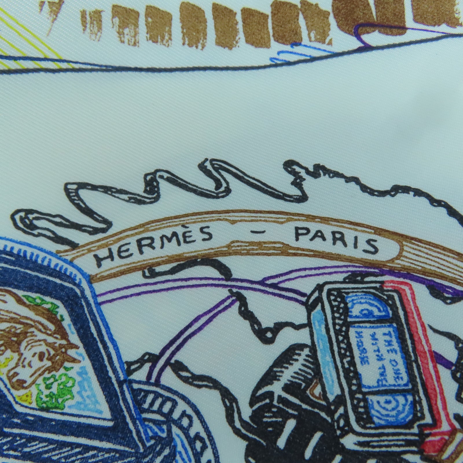 HERMES Silk 90X90 Scarf White/Blue