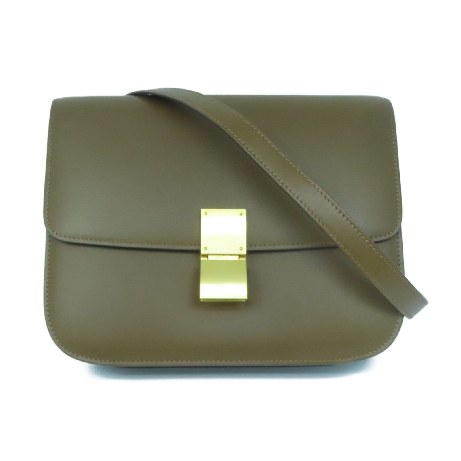 CELINE cowhide leather Shoulder Bag gold buckle shoulder bag brown