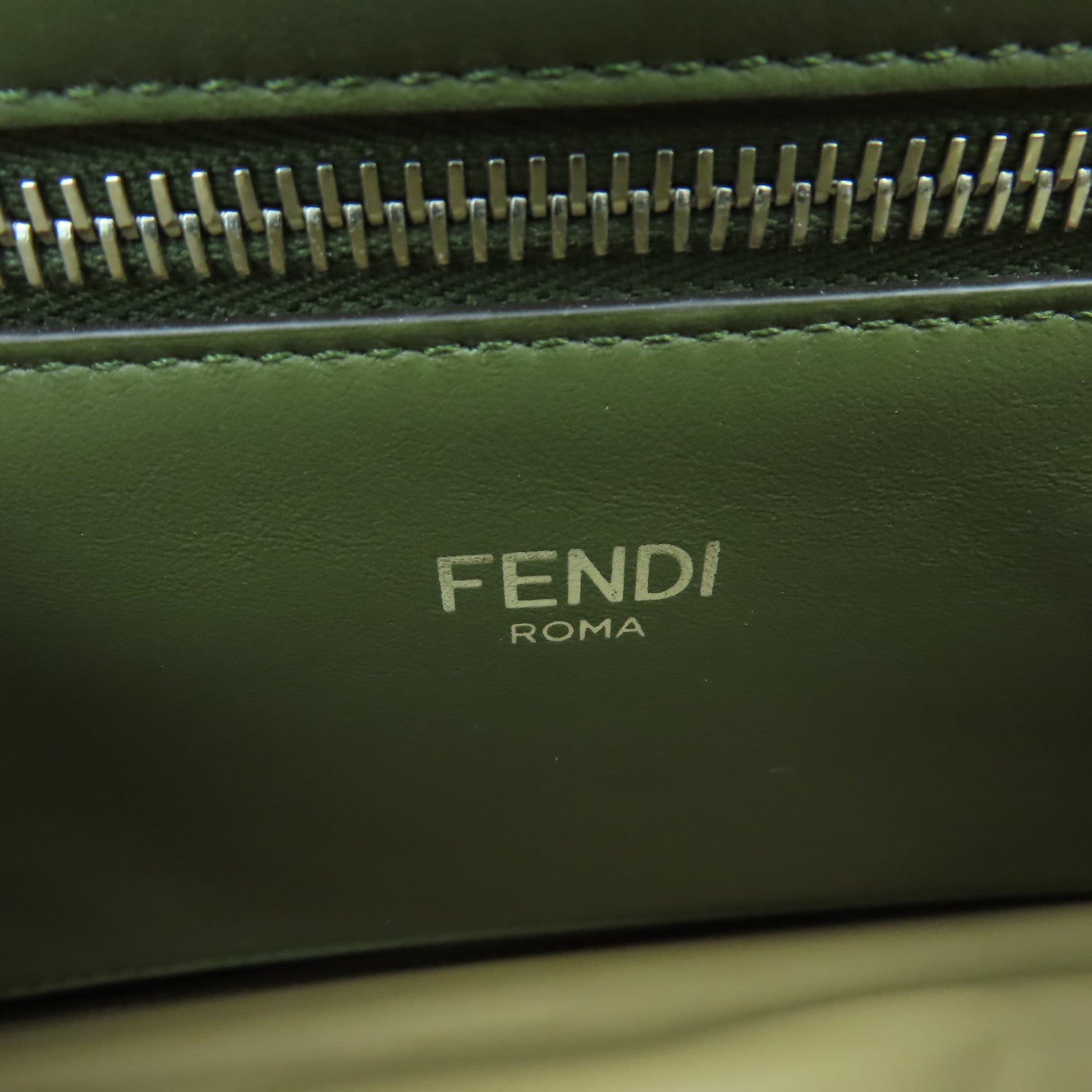 FENDI 牛皮皮革Peekaboo銀扣手挽肩背兩用袋綠色