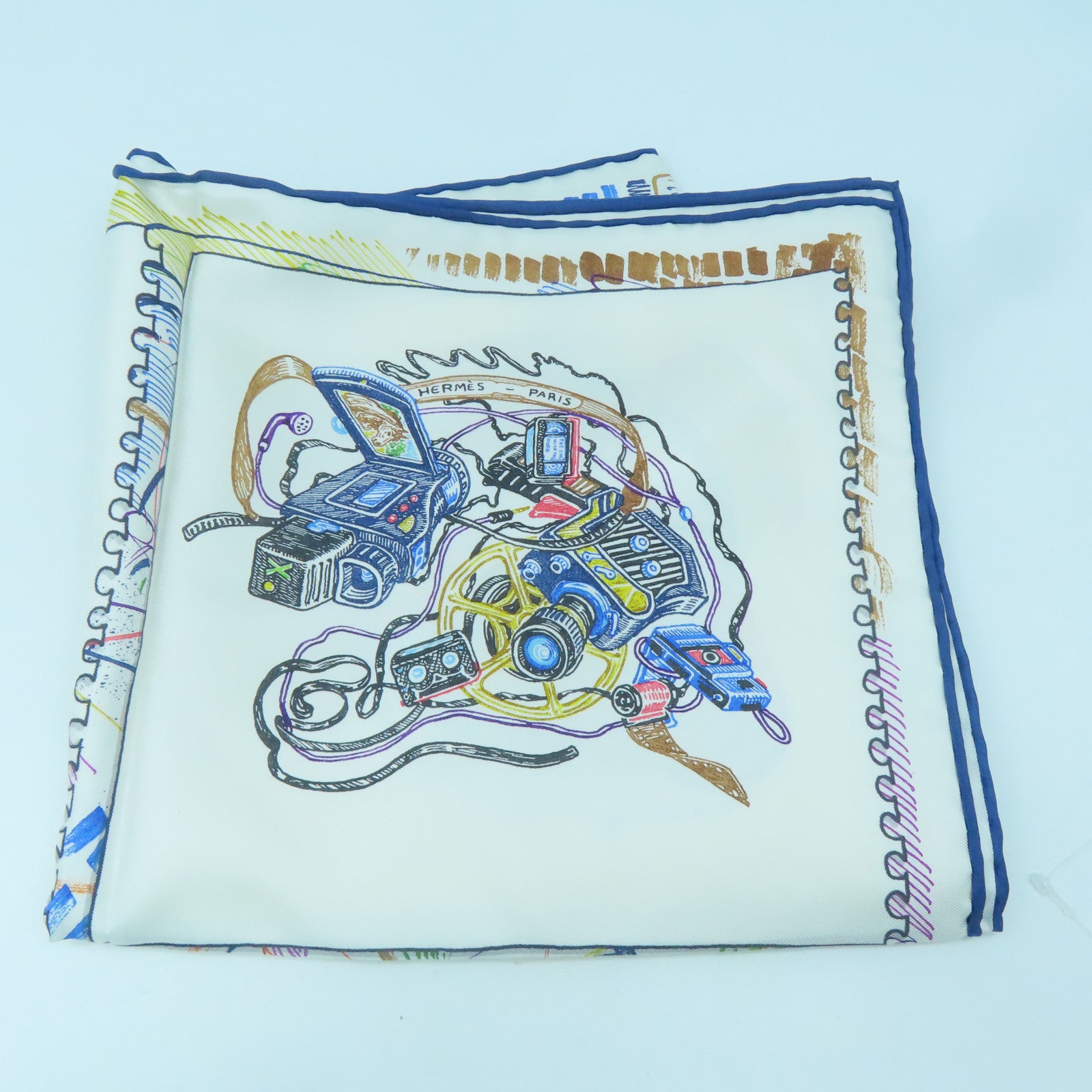 HERMES Silk 90X90 Scarf White/Blue