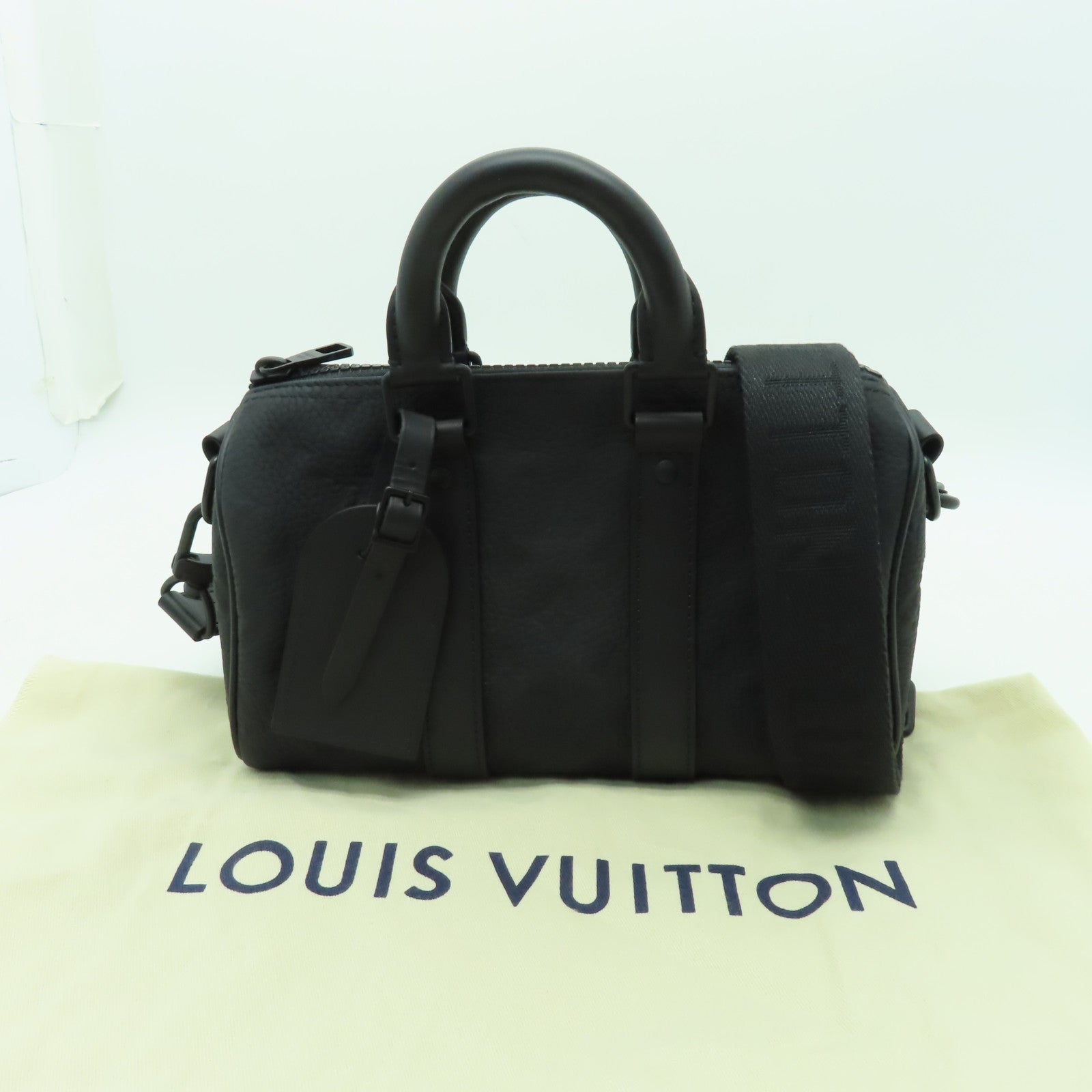 LOUIS VUITTON Taurillon Monogram Keepall Bandouliere 25手挽肩背兩用袋黑色