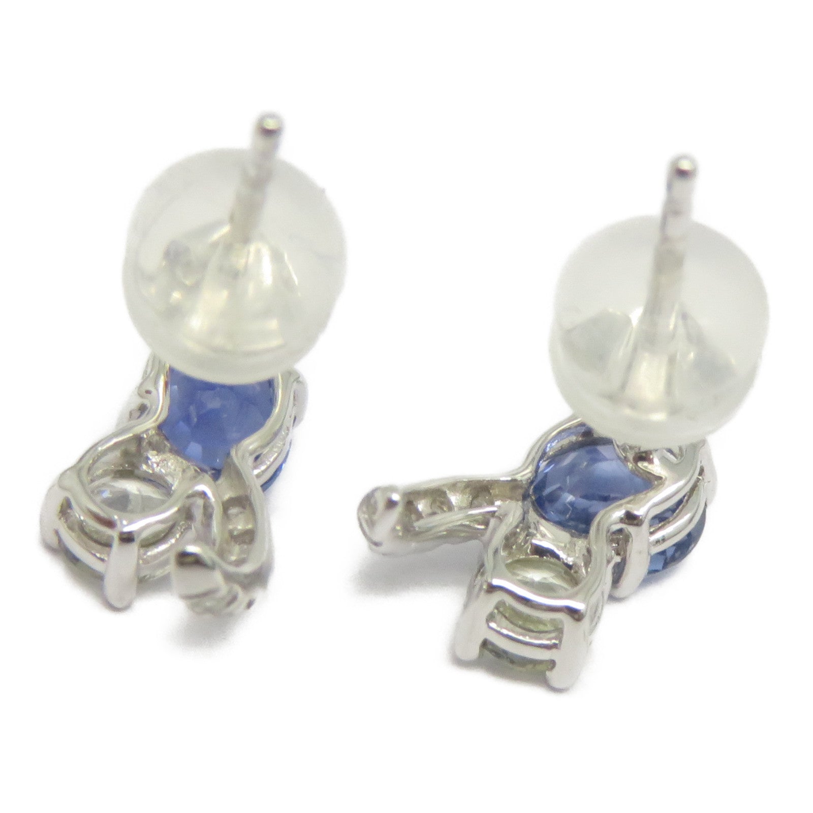 JEWELRY 18K白金Sapphire Diamond Earrings 1.34ct藍寶石/0.06ct鑽石耳環