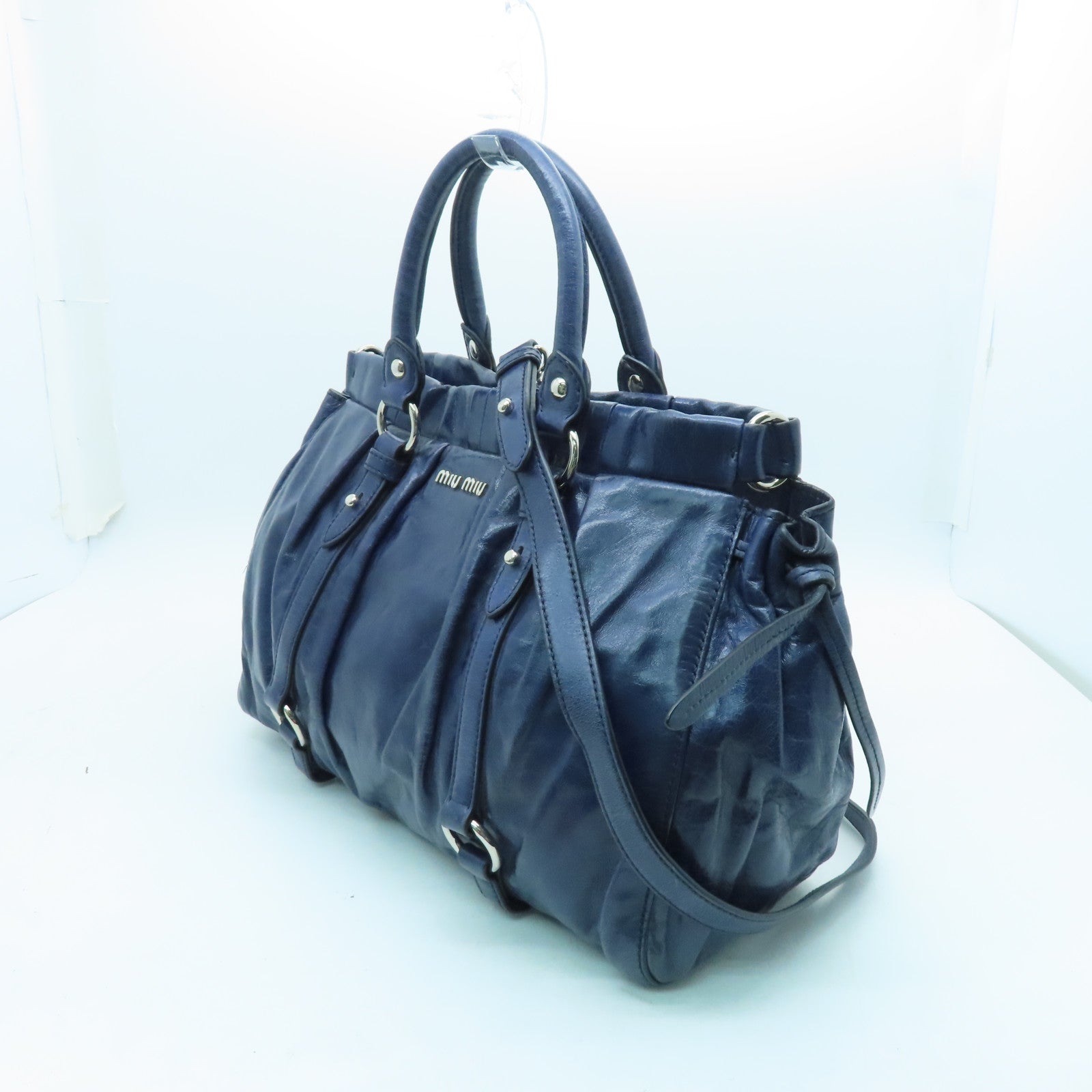 Miu Miu cowhide leather 2 Way Shoulder silver buckle handle shoulder bag blue
