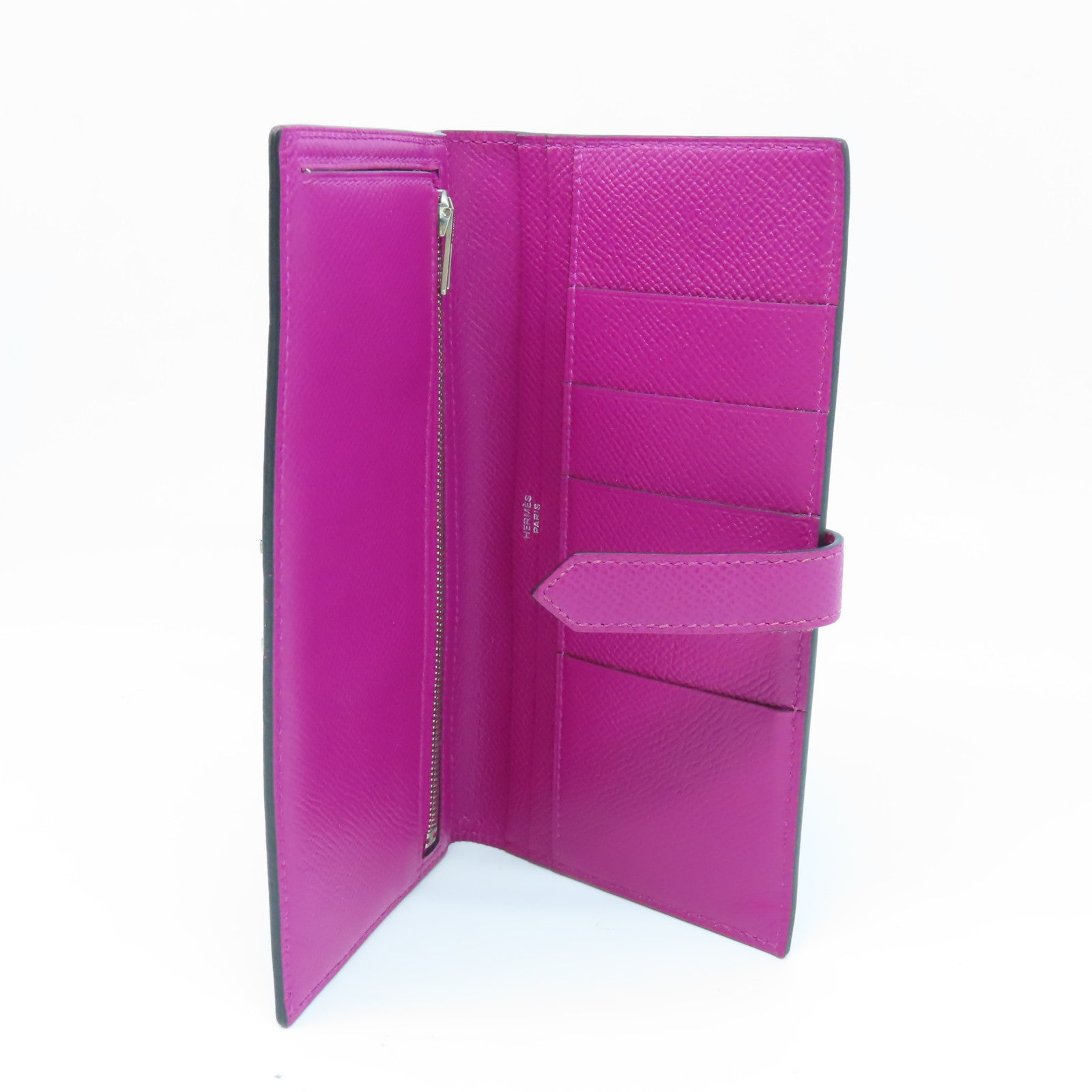 HERMES Epsom皮革Bearn Wallet銀扣長錢包玫瑰紫色