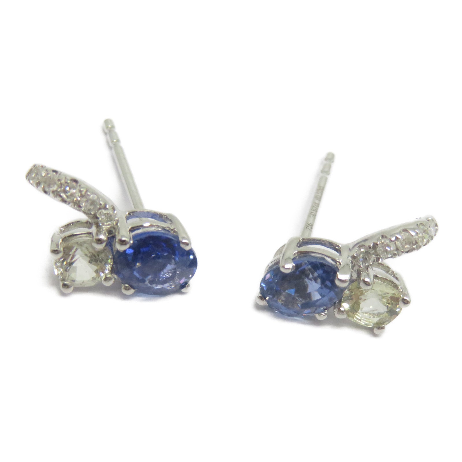 JEWELRY 18K白金Sapphire Diamond Earrings 1.34ct藍寶石/0.06ct鑽石耳環