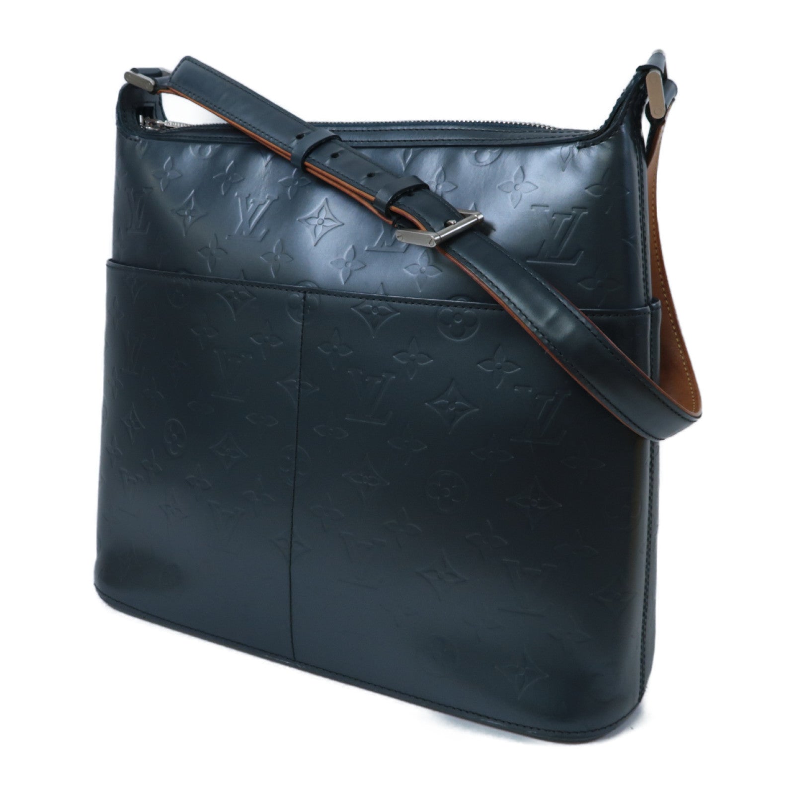 LOUIS VUITTON Monogram Mat Satter Shoulder Bag銀扣肩背袋銀灰色