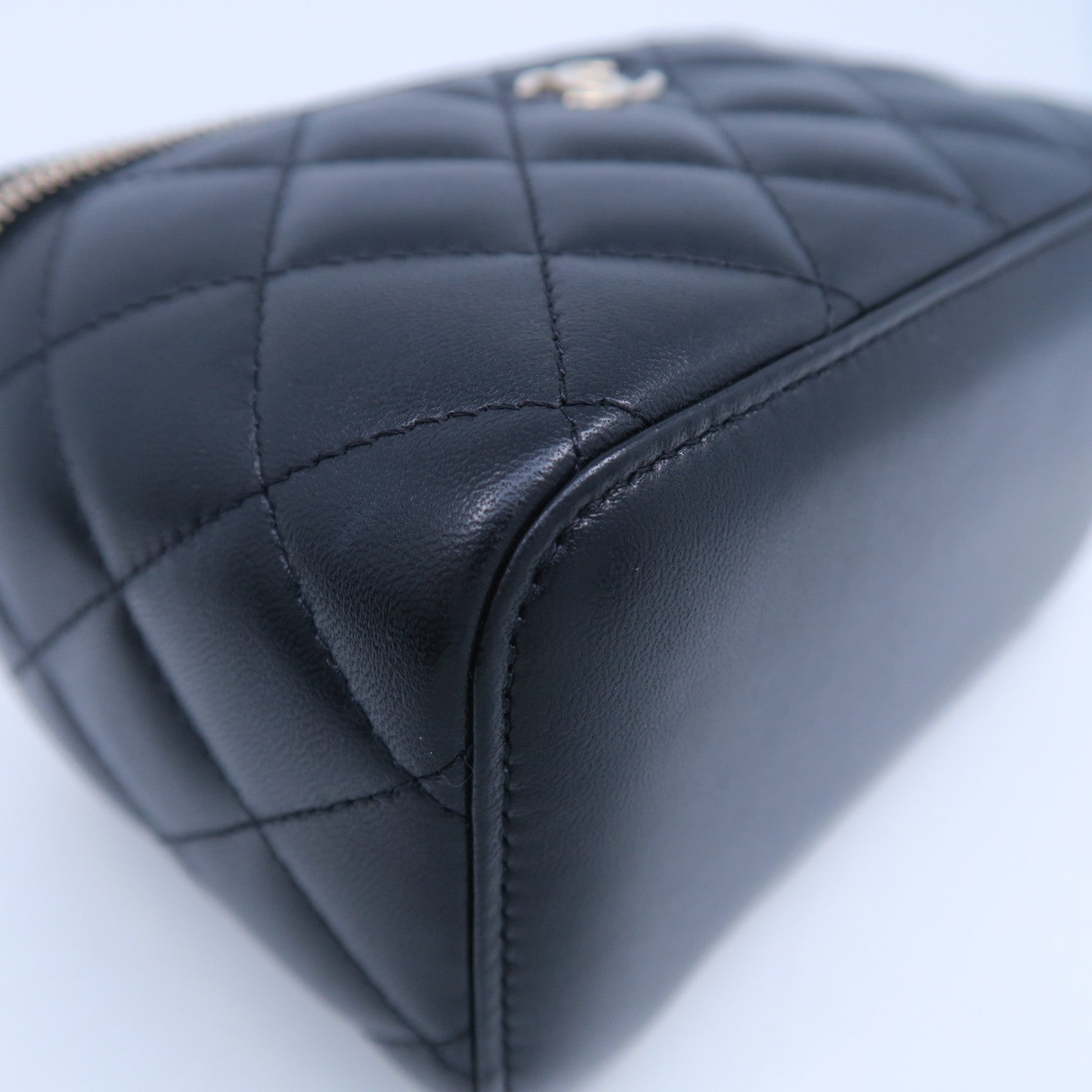 CHANEL 菱格羊皮皮革Chain Shoulder銀扣鏈帶手挽肩背兩用袋黑色