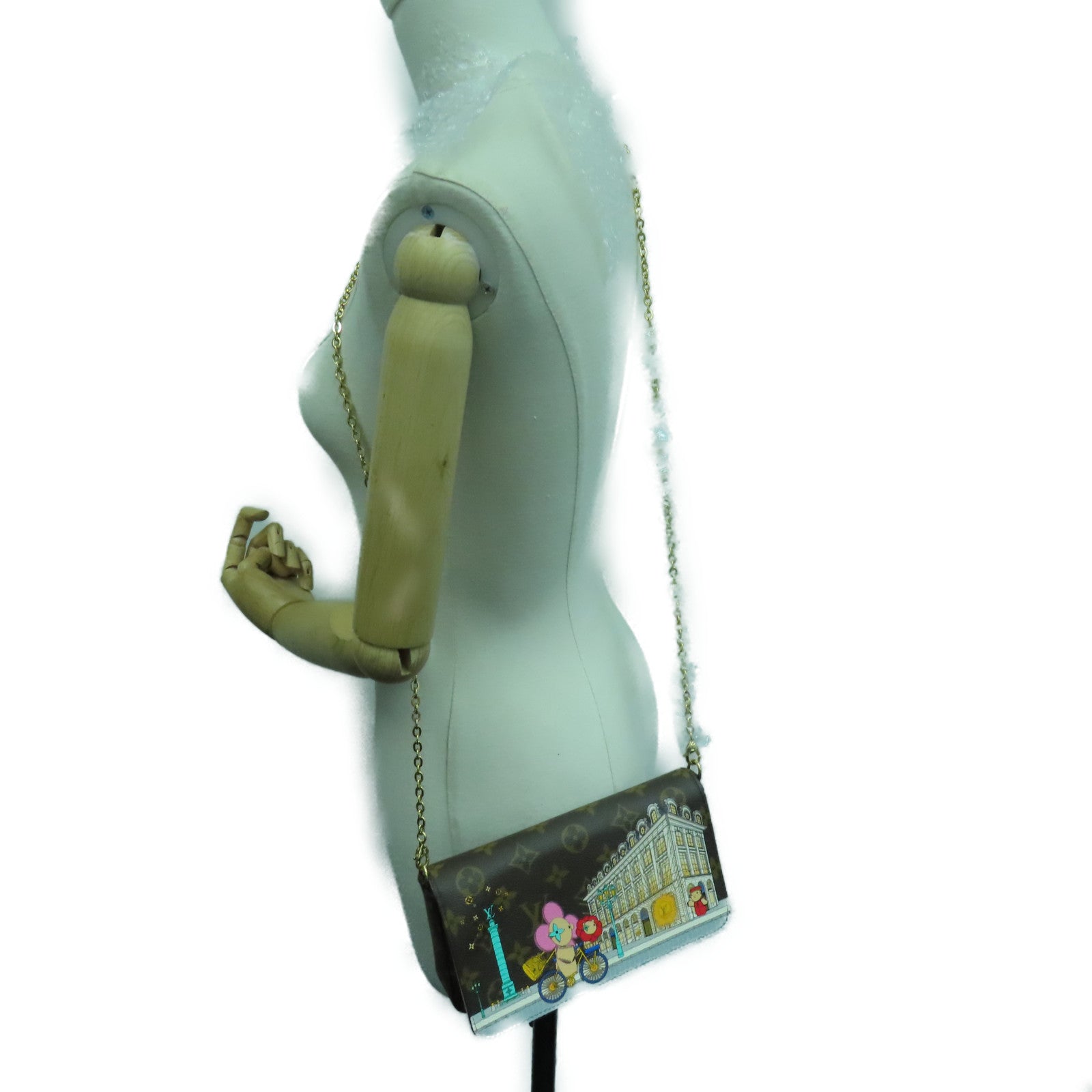 LOUIS VUITTON Monogram Felicie Pochette Vivienne Holidays Chain Shoulder Bag金扣鏈條肩背袋啡色/粉紅色