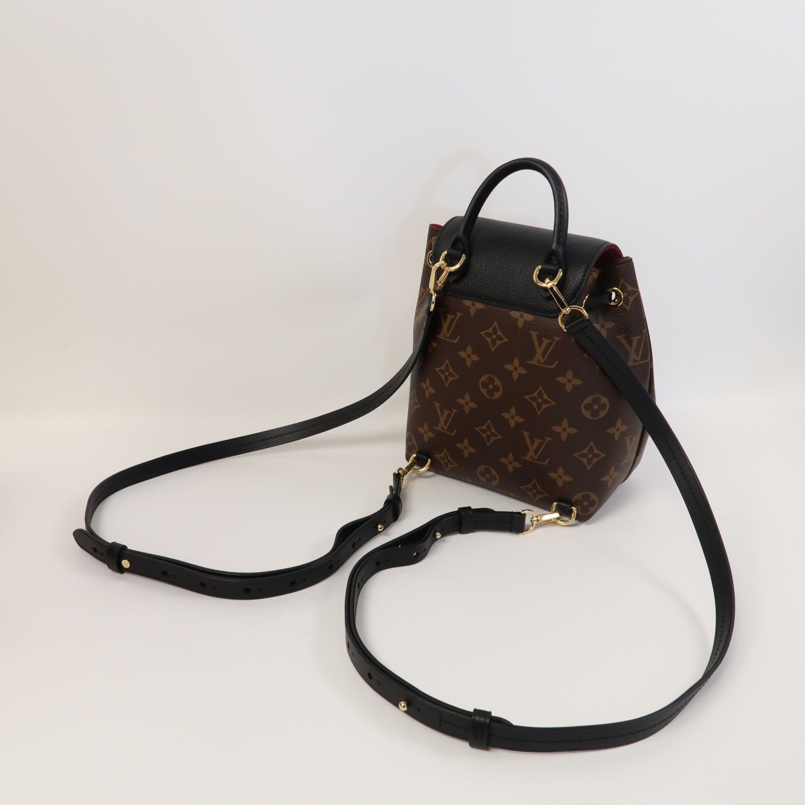 LOUIS VUITTON Monogram Montsouris BB金扣背包黑色/啡色