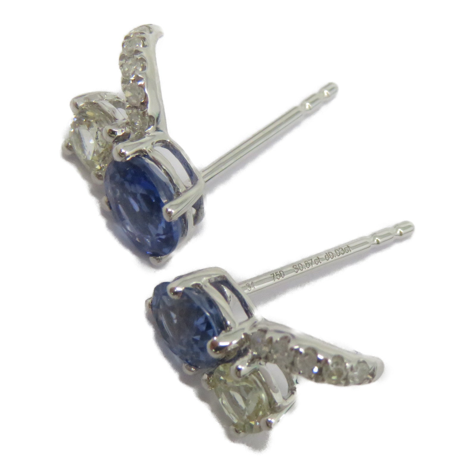 JEWELRY 18K白金Sapphire Diamond Earrings 1.34ct藍寶石/0.06ct鑽石耳環