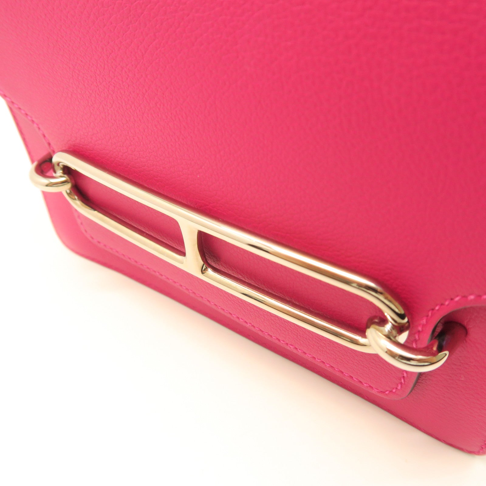 HERMES Evercolor Leather Mini Roulis Gold Buckle Shoulder Bag Pink