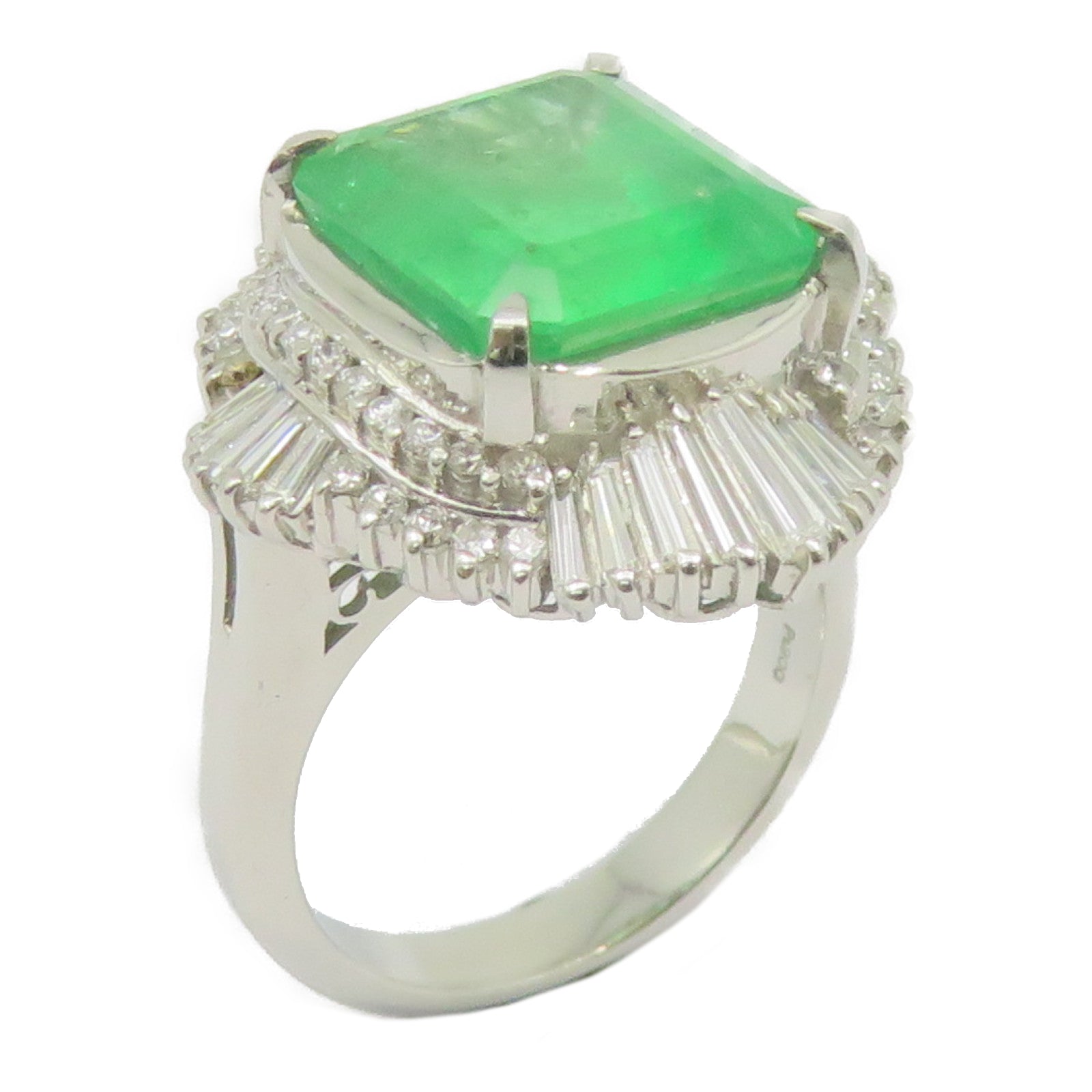 JEWELRY 【激减优惠】Pt900铂金Emerald Ring 6.55ct绿宝石/0.89ct钻石戒指US#6.25