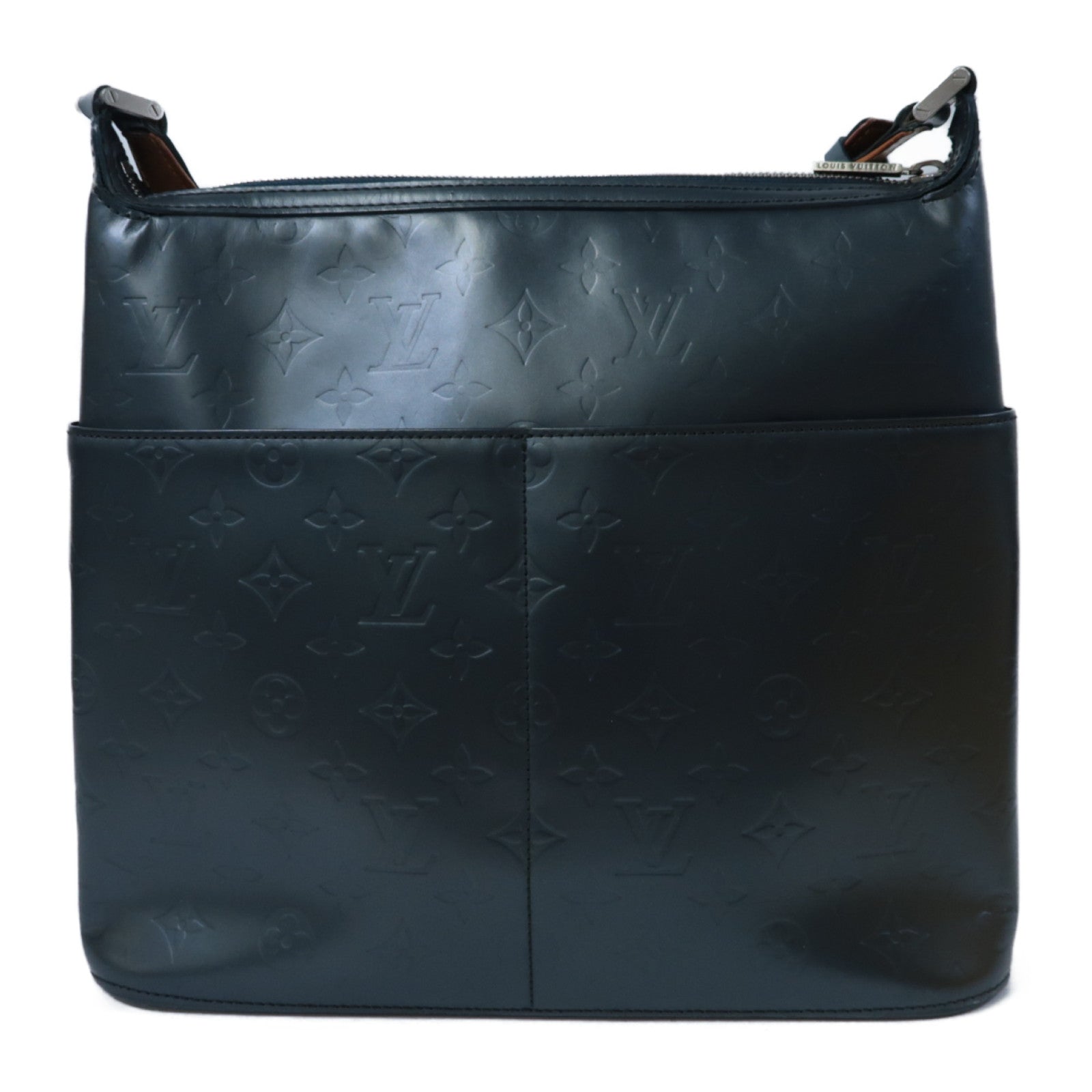 LOUIS VUITTON Monogram Mat Satter Shoulder Bag銀扣肩背袋銀灰色