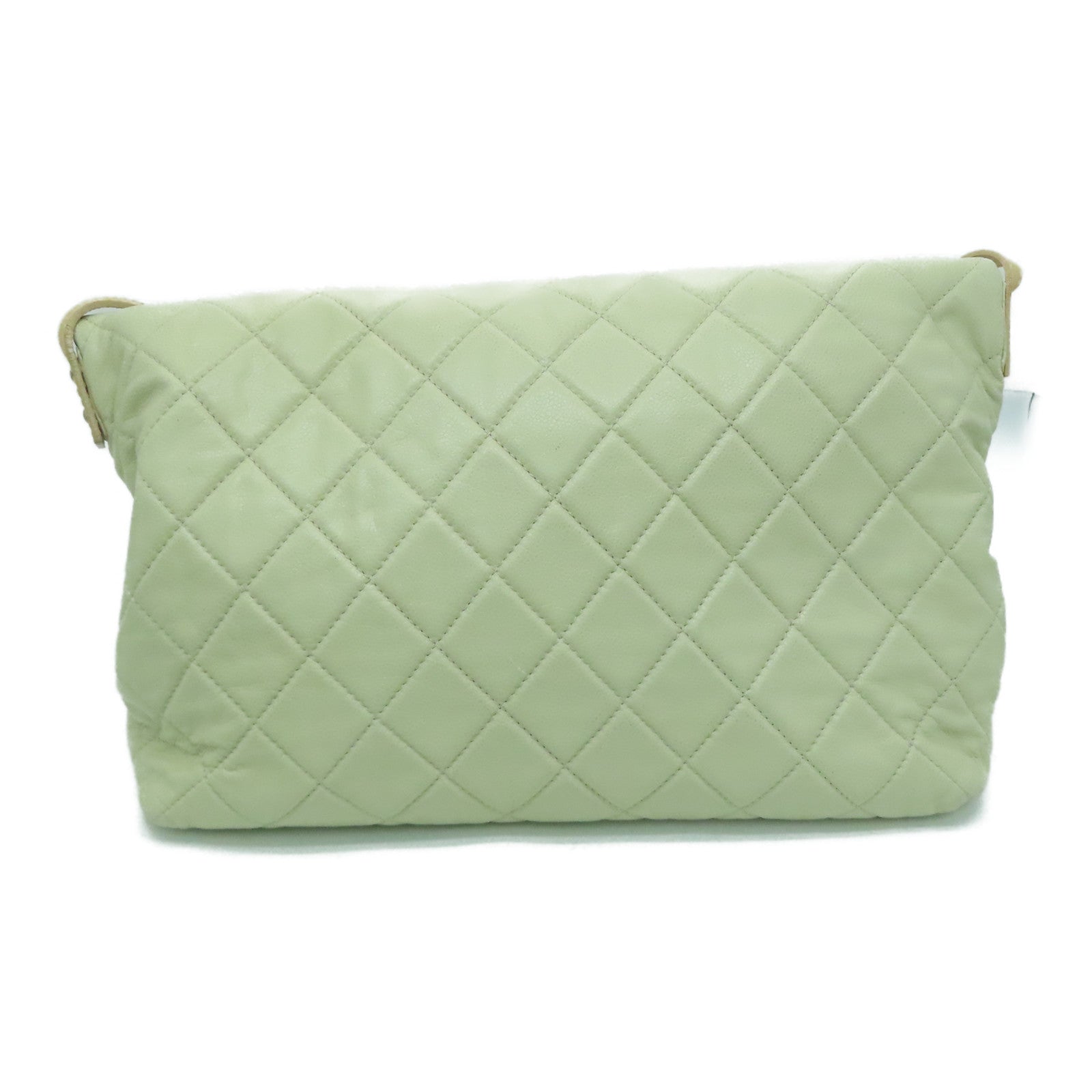 CHANEL 【激减优惠】菱格牛皮皮革Shoulder Bag银扣肩背袋米色