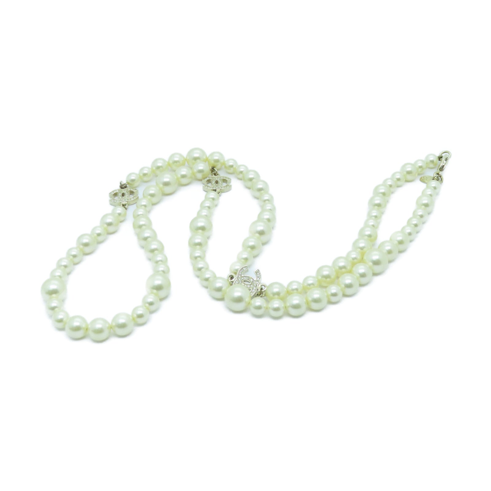CHANEL 仿珍珠/金屬Necklace金扣項鍊白色/金色