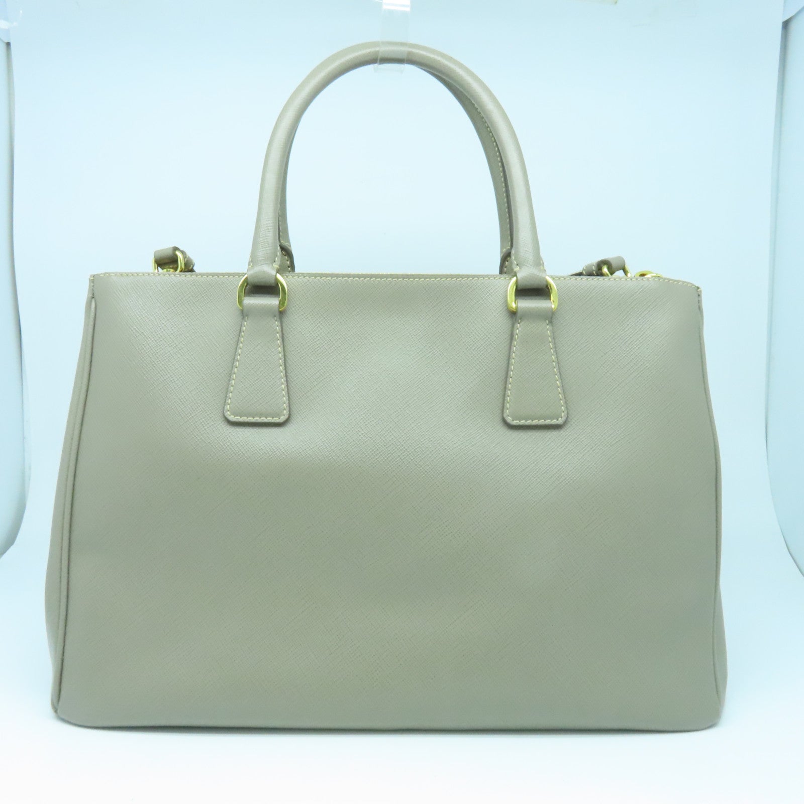 PRADA Saffiano皮革Galleria金扣手挽肩背两用袋灰褐色