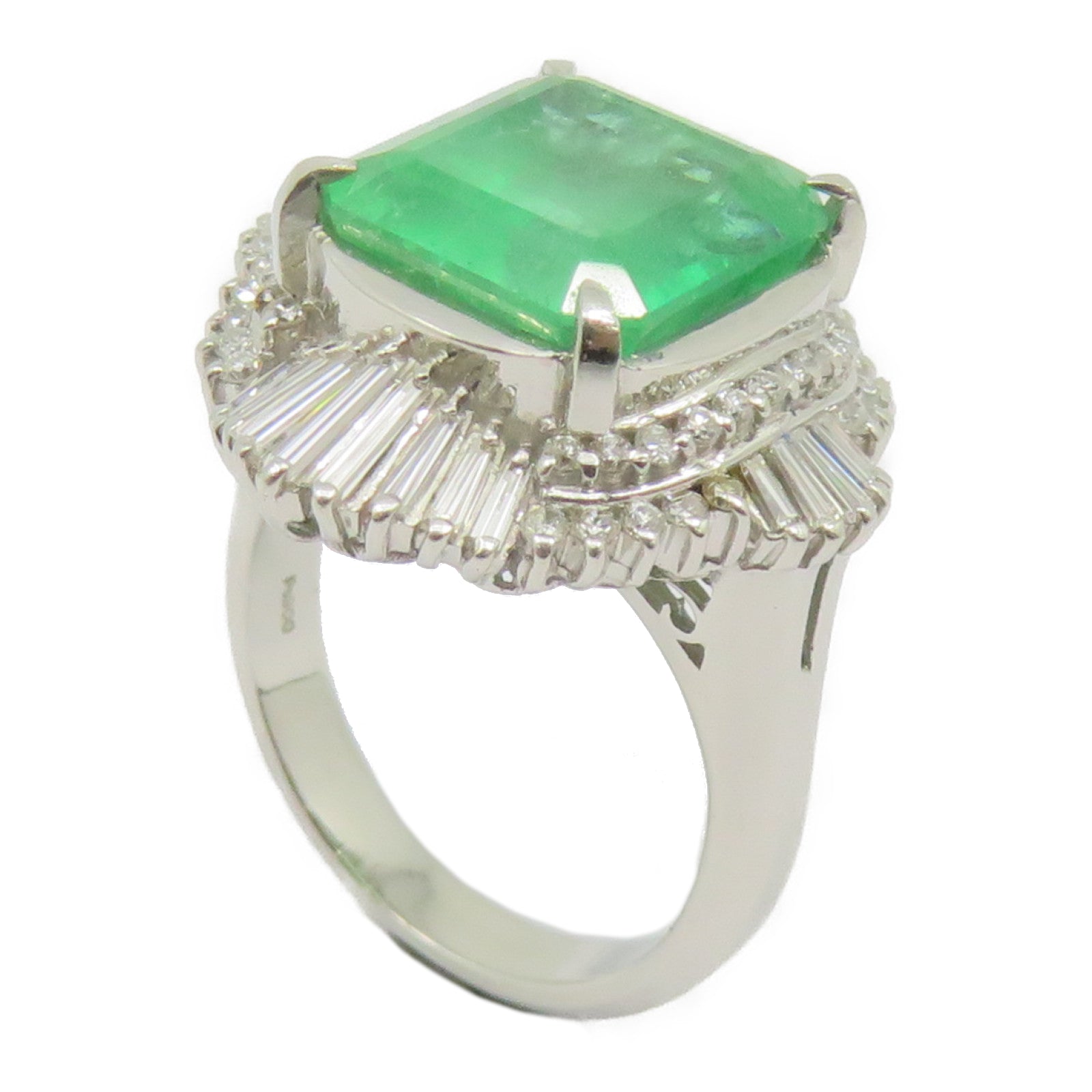 JEWELRY 【激减优惠】Pt900铂金Emerald Ring 6.55ct绿宝石/0.89ct钻石戒指US#6.25