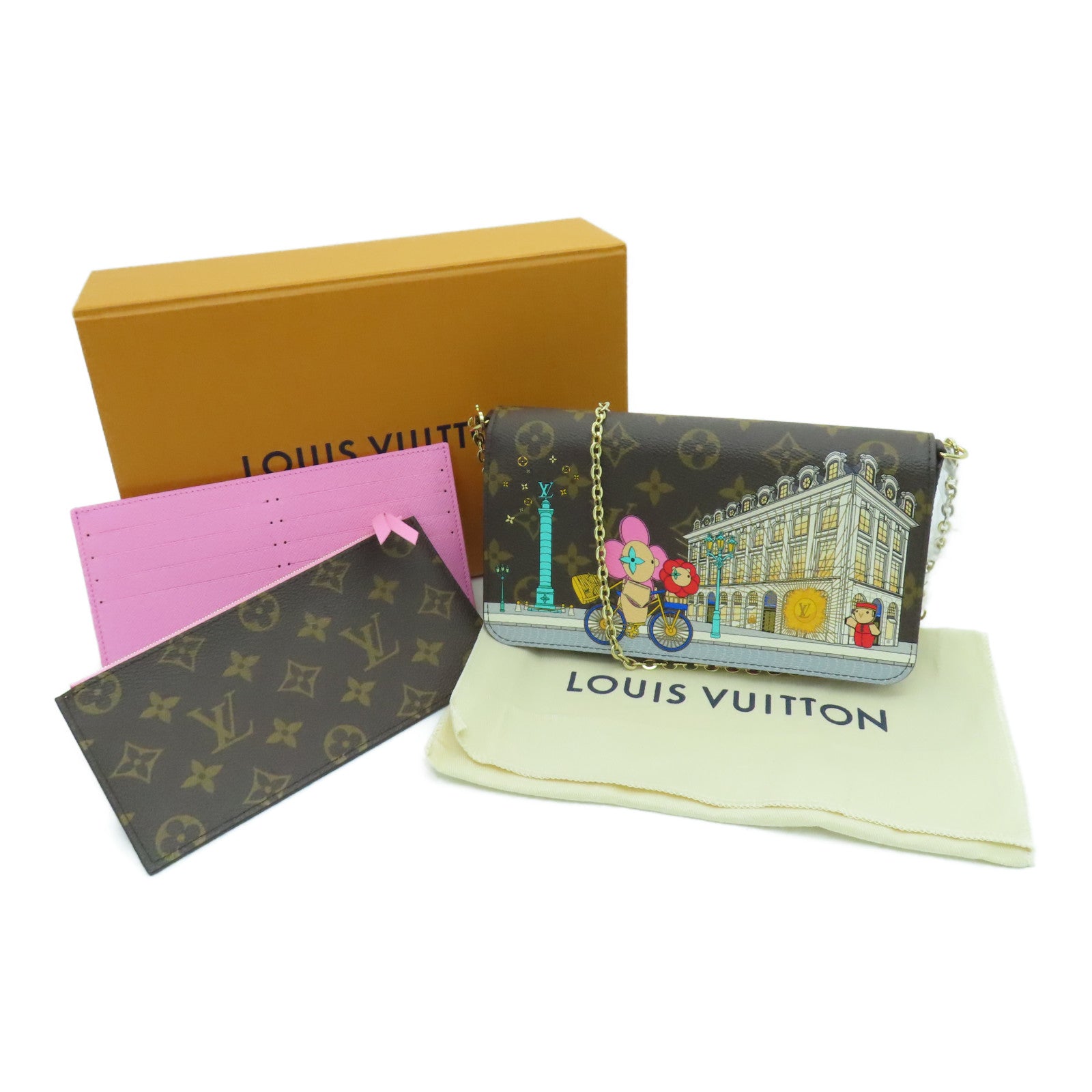 LOUIS VUITTON Monogram Felicie Pochette Vivienne Holidays Chain Shoulder Bag金扣鏈條肩背袋啡色/粉紅色