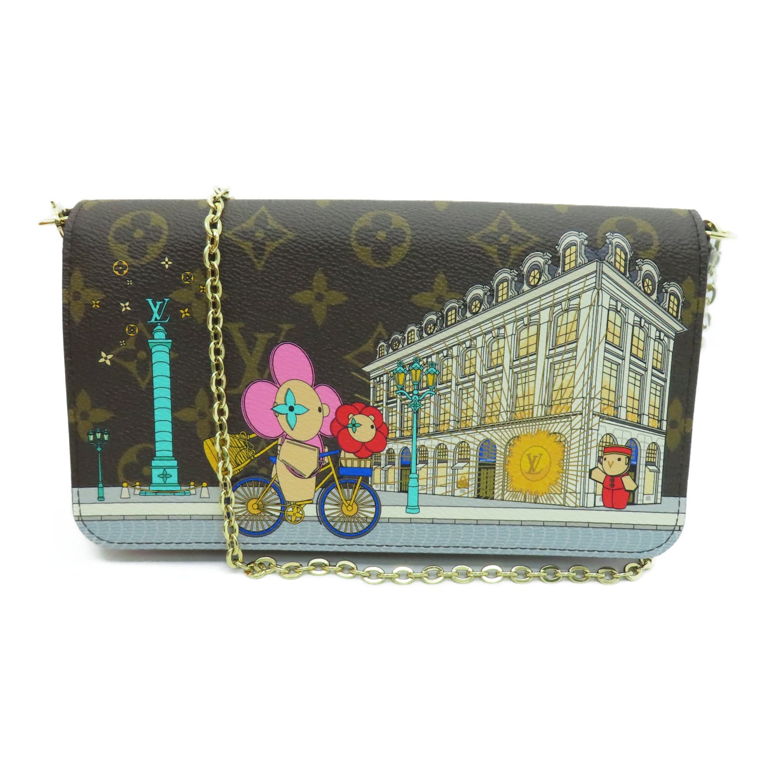 LOUIS VUITTON Monogram Felicie Pochette Vivienne Holidays Chain Shoulder Bag金扣鏈條肩背袋啡色/粉紅色