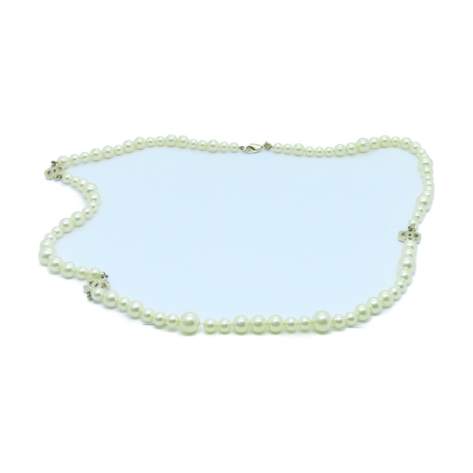 CHANEL 仿珍珠/金屬Necklace金扣項鍊白色/金色