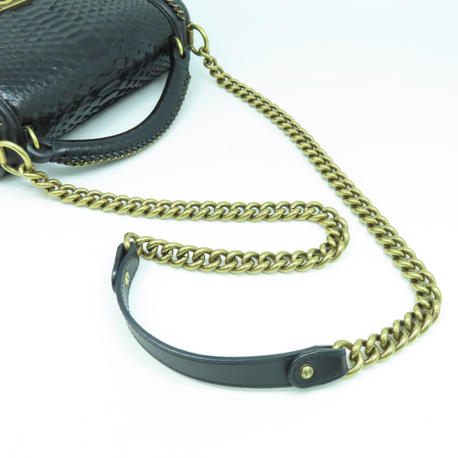 CHANEL 蛇皮皮革Chanel Boy 25cm金扣手挽肩背兩用袋黑色