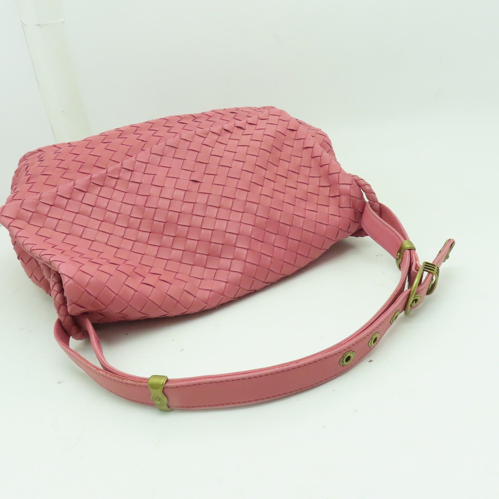 BOTTEGA VENETA 織紋皮革Shoulder Bag金扣肩背袋粉紅色