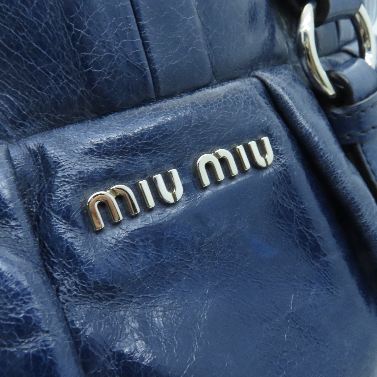 Miu Miu cowhide leather 2 Way Shoulder silver buckle handle shoulder bag blue