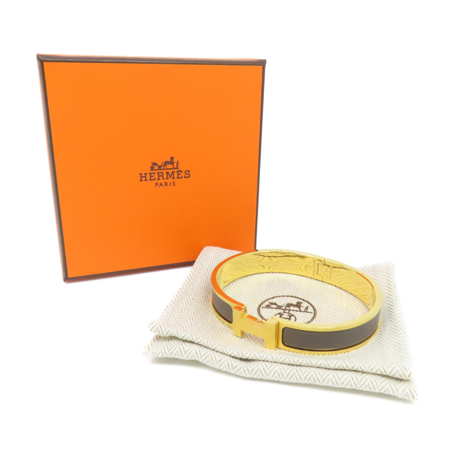 HERMES 金屬Clic H Bracelet手鐲錫灰色#19.5cm
