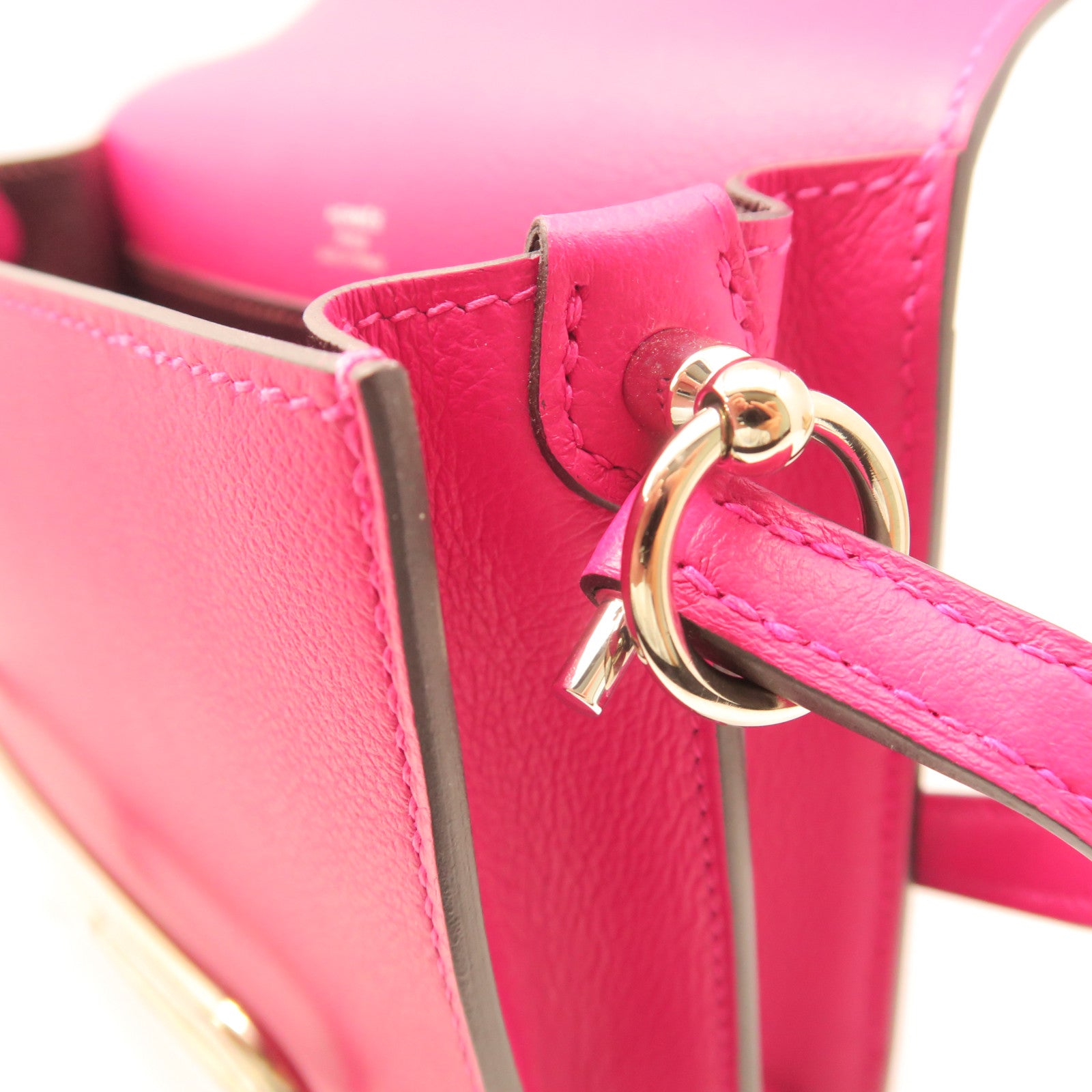 HERMES Evercolor Leather Mini Roulis Gold Buckle Shoulder Bag Pink