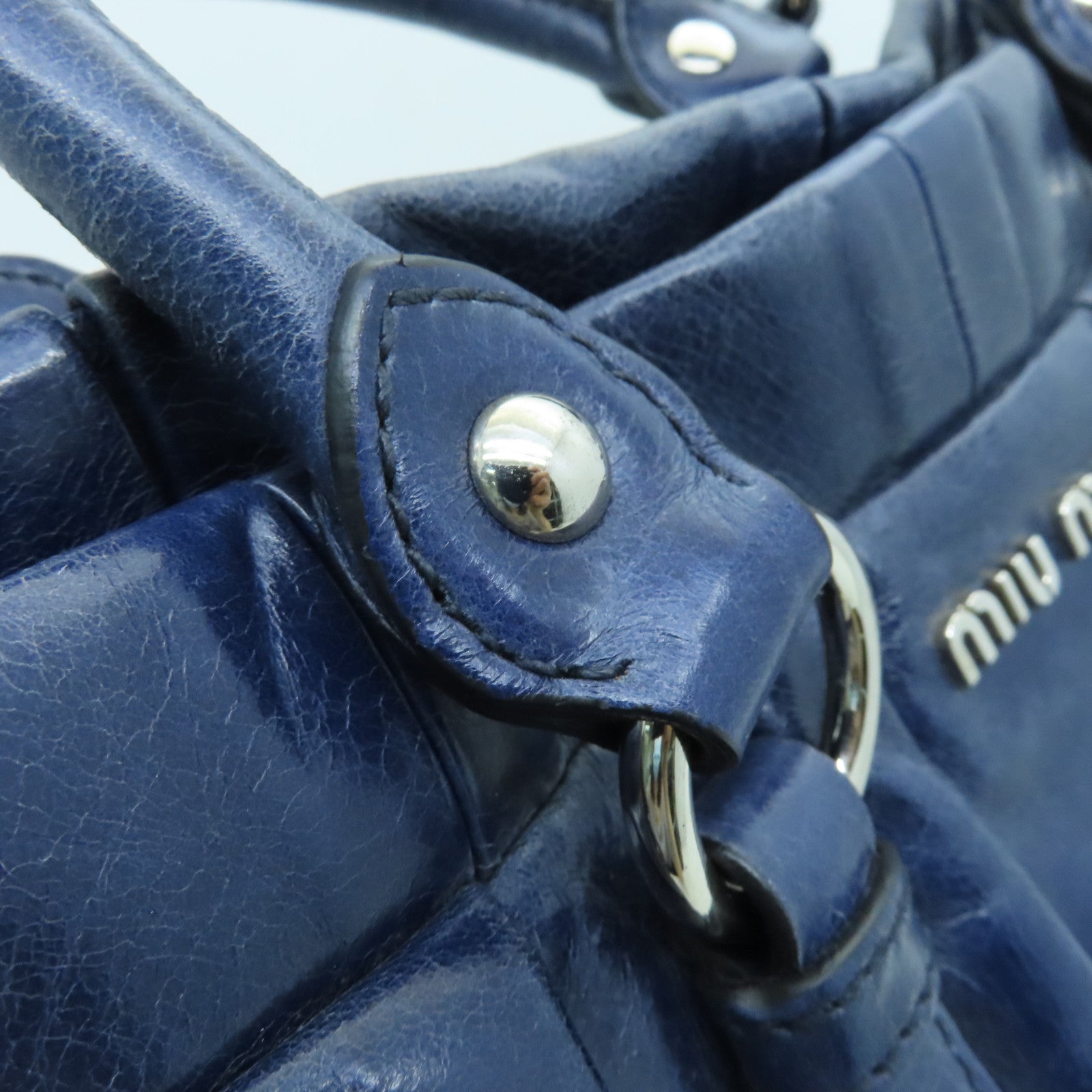 Miu Miu cowhide leather 2 Way Shoulder silver buckle handle shoulder bag blue