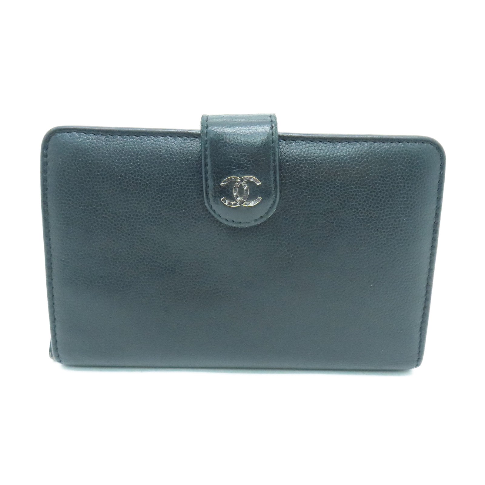 CHANEL 皮革Wallet銀扣錢包黑色