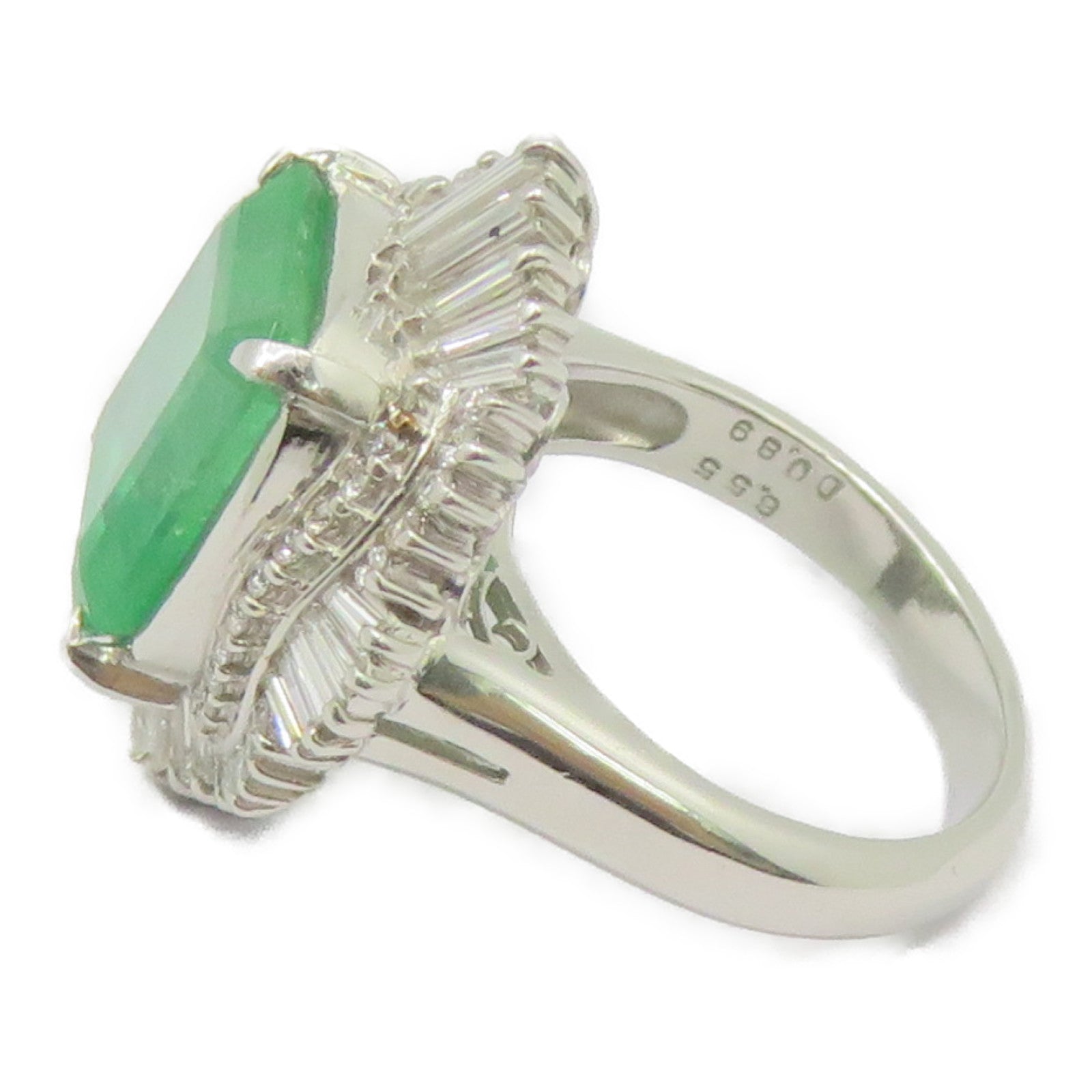 JEWELRY 【激减优惠】Pt900铂金Emerald Ring 6.55ct绿宝石/0.89ct钻石戒指US#6.25