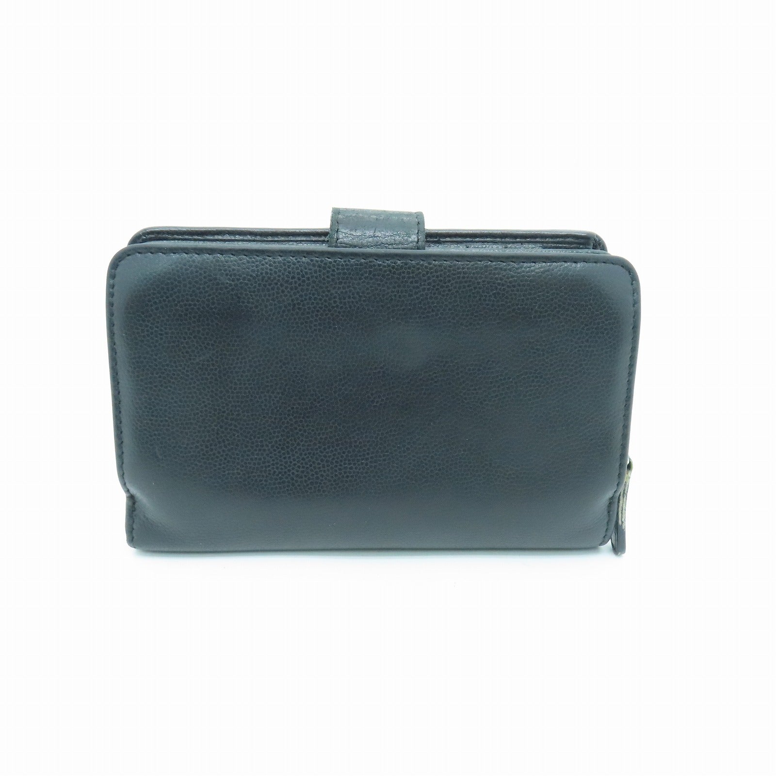 CHANEL 皮革Wallet銀扣錢包黑色