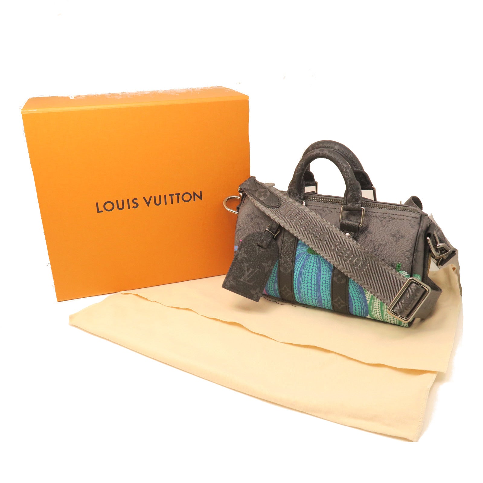 LOUIS VUITTON Monogram Eclipse Reverse LV x YK Keepall25 Silver Buckle Shoulder Bag Black