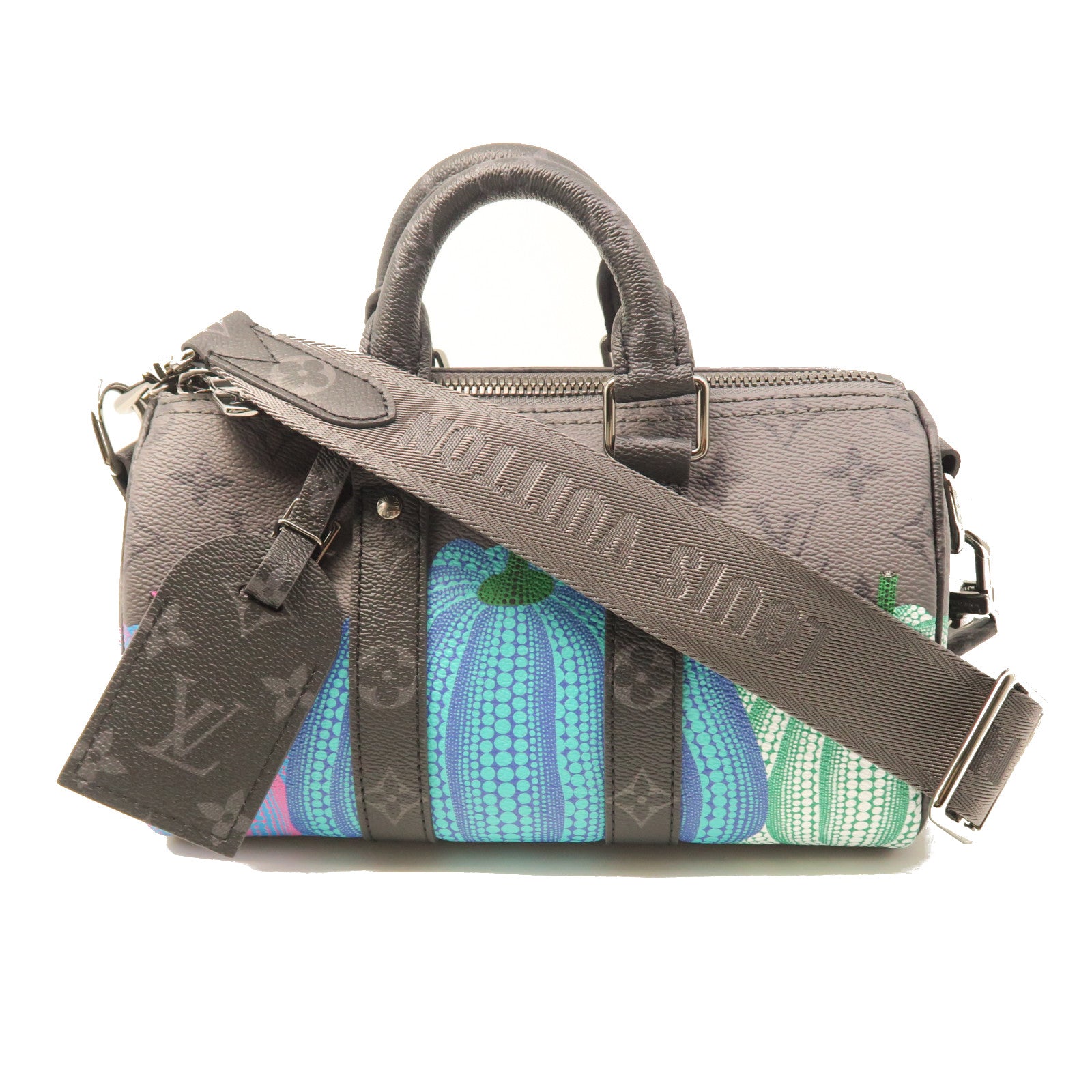 LOUIS VUITTON Monogram Eclipse Reverse LV x YK Keepall25 Silver Buckle Shoulder Bag Black