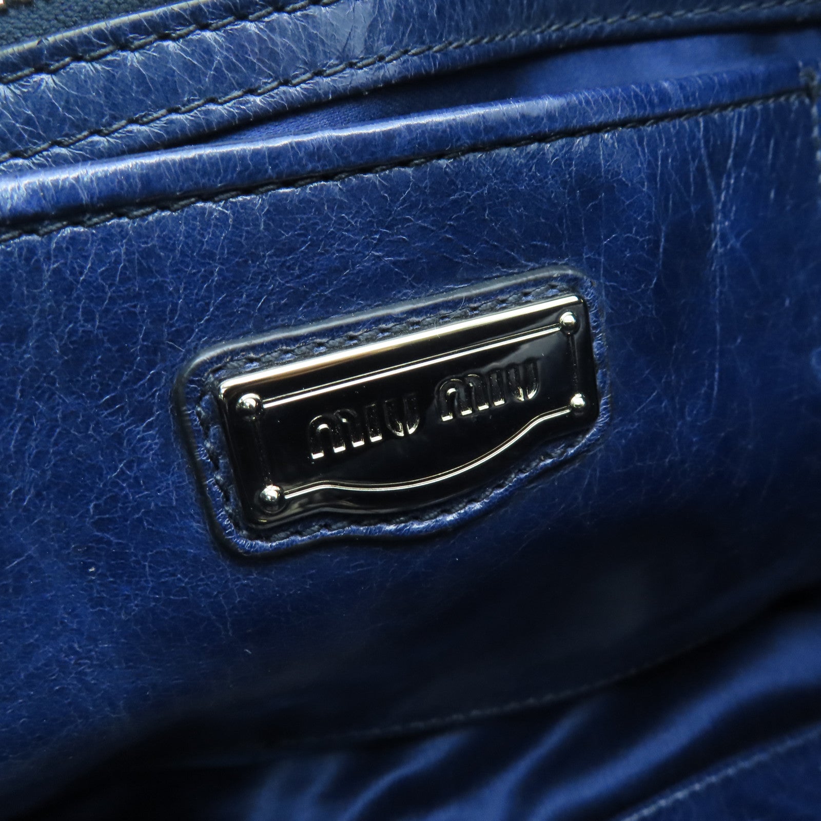 Miu Miu cowhide leather 2 Way Shoulder silver buckle handle shoulder bag blue