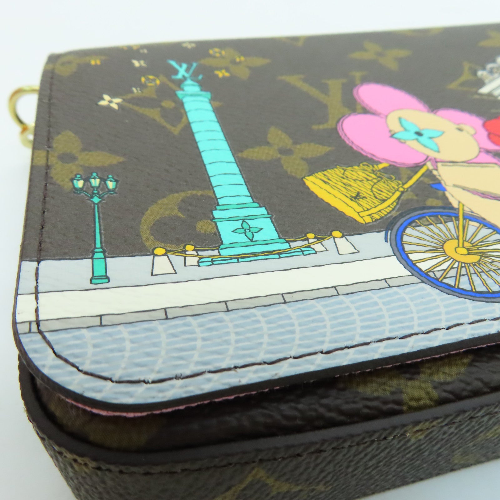 LOUIS VUITTON Monogram Felicie Pochette Vivienne Holidays Chain Shoulder Bag金扣鏈條肩背袋啡色/粉紅色