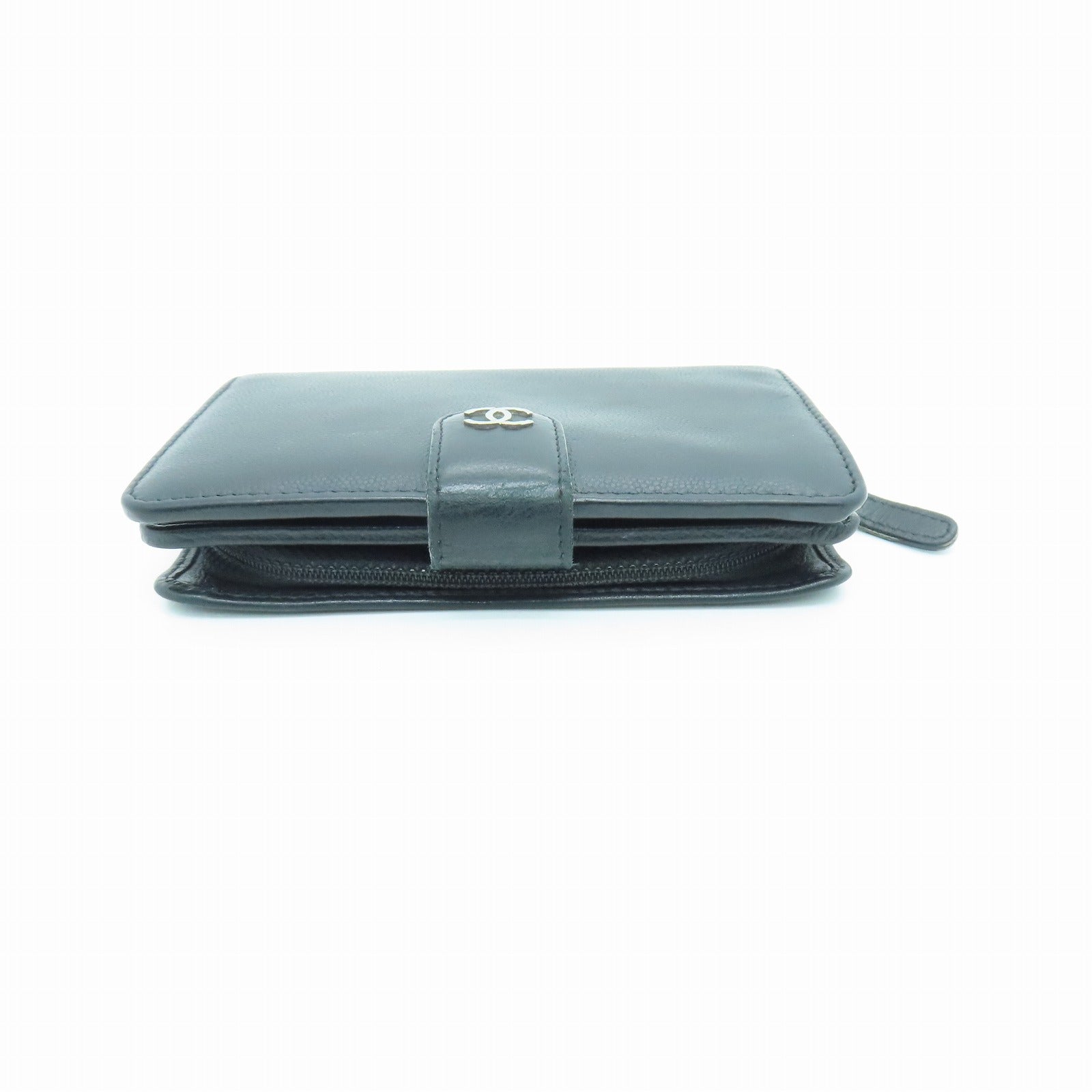 CHANEL 皮革Wallet銀扣錢包黑色