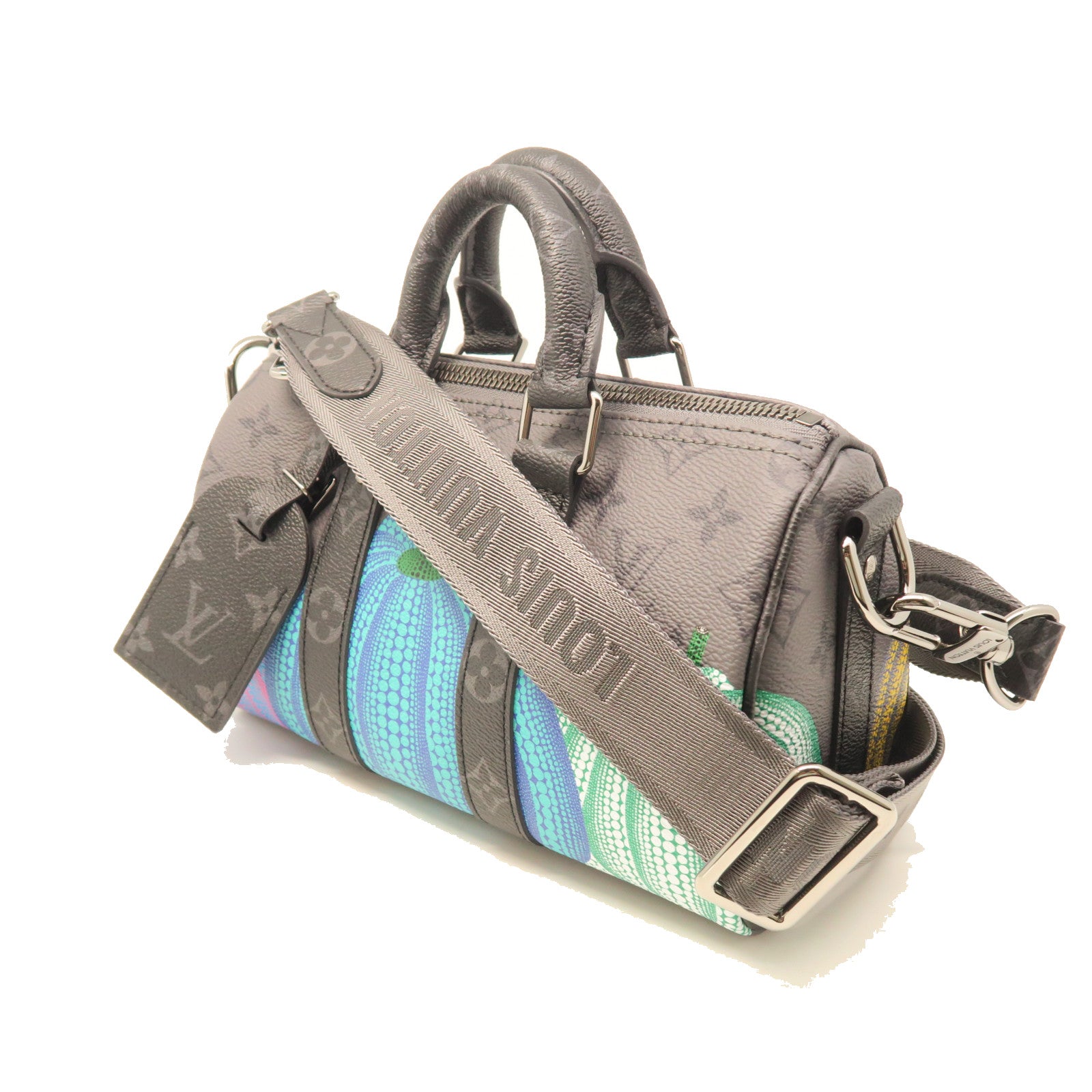 LOUIS VUITTON Monogram Eclipse Reverse LV x YK Keepall25 Silver Buckle Shoulder Bag Black