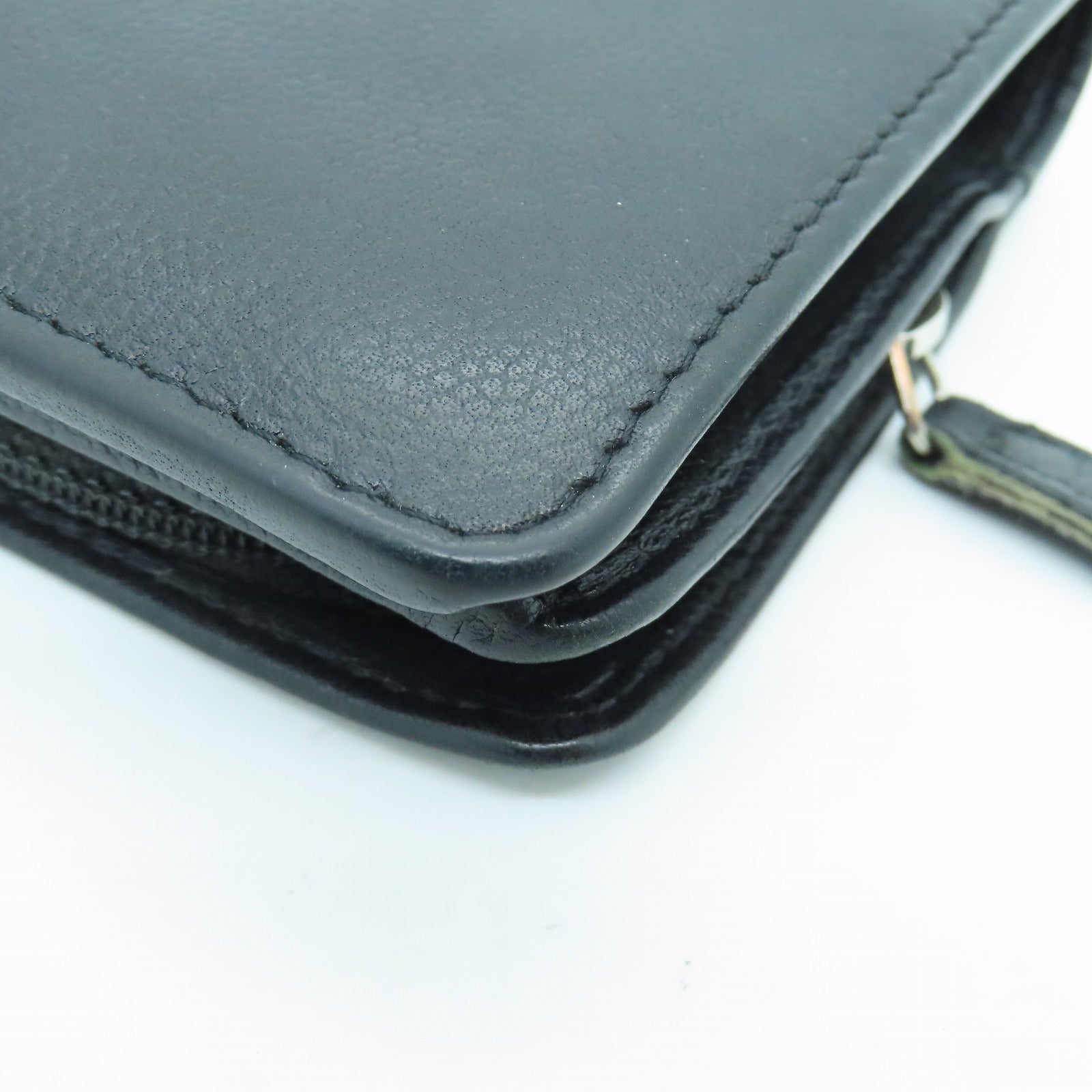 CHANEL 皮革Wallet銀扣錢包黑色