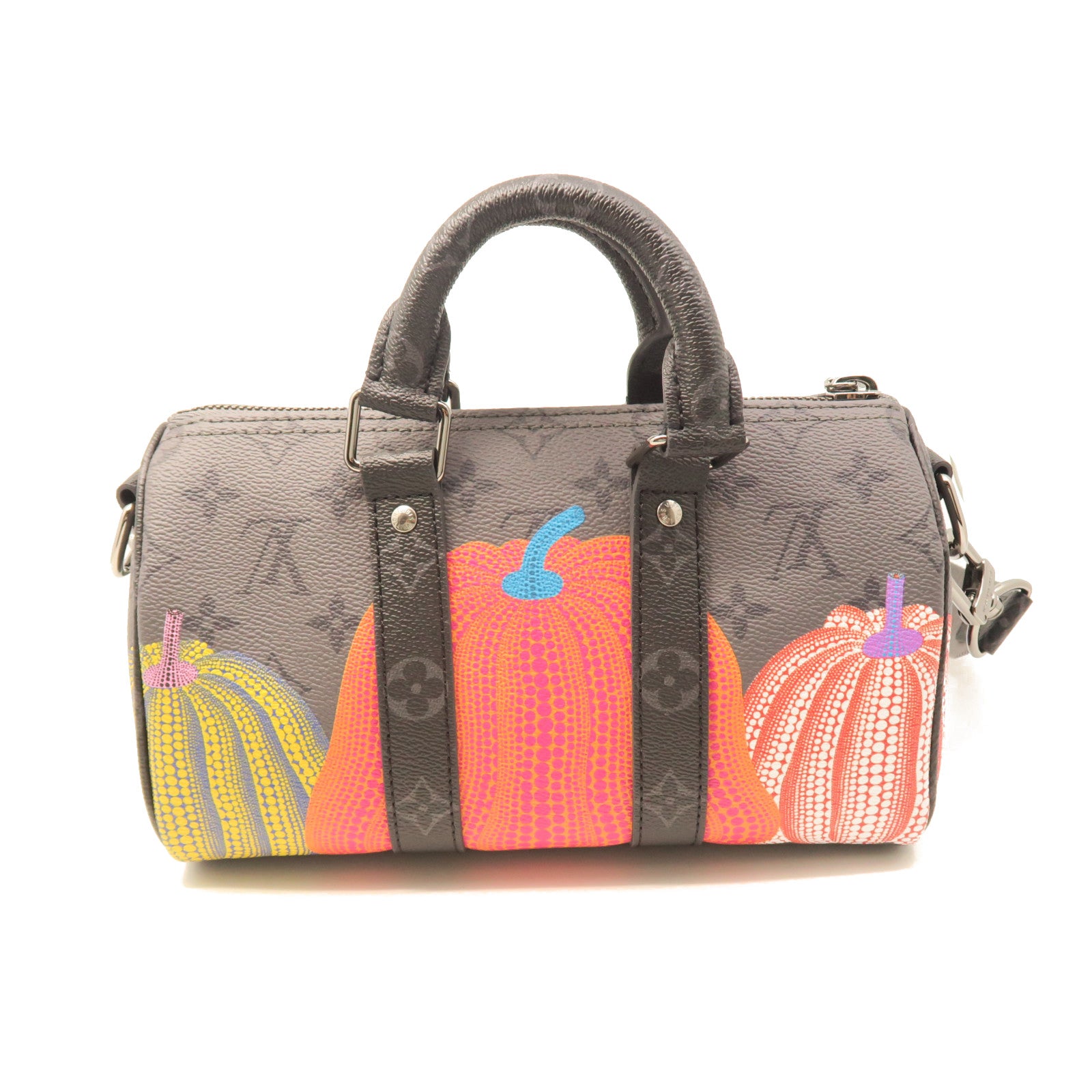 LOUIS VUITTON Monogram Eclipse Reverse LV x YK Keepall25 Silver Buckle Shoulder Bag Black