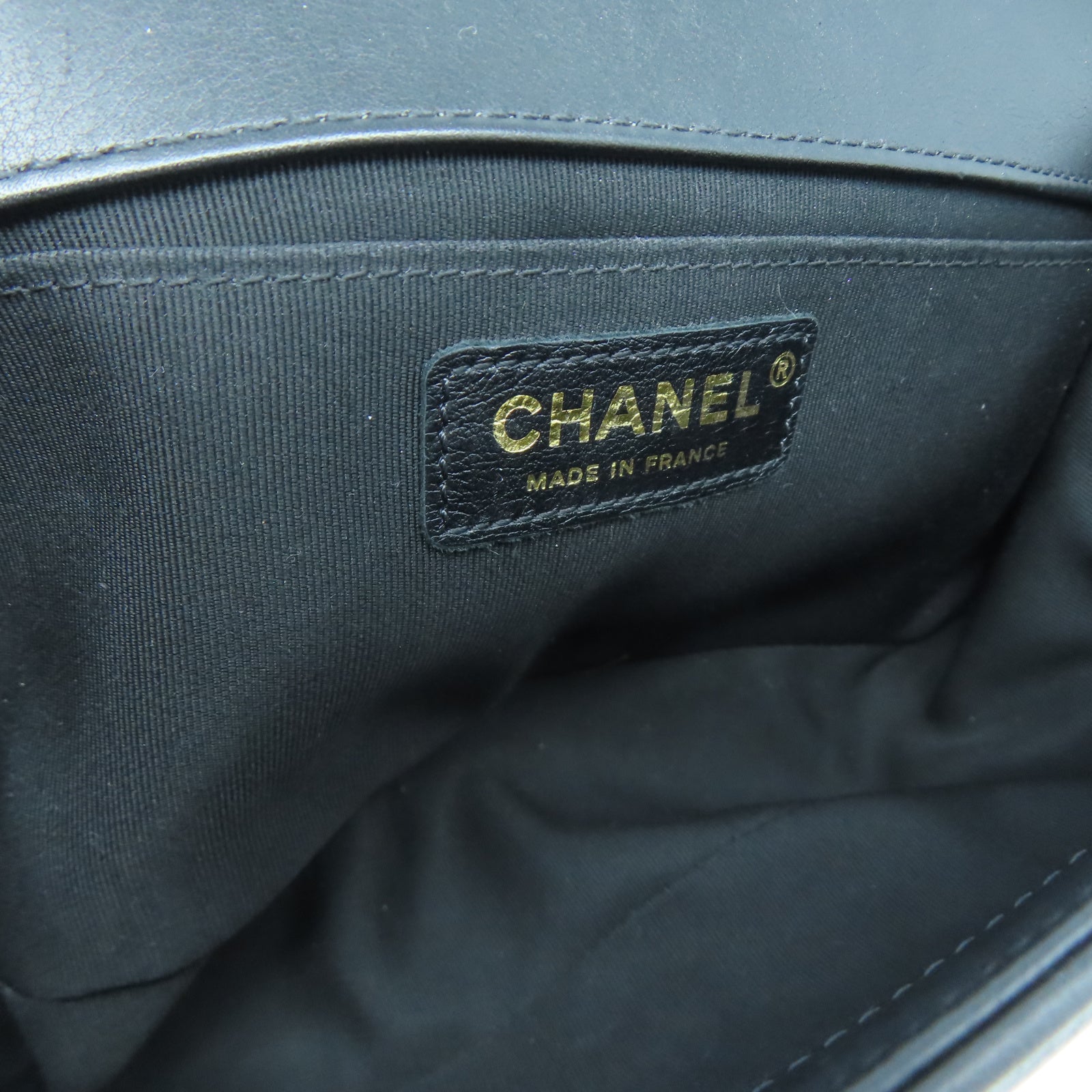 CHANEL 【激減優惠】斜紋羊皮皮革Chanel Boy 25金扣鏈帶肩背袋黑色