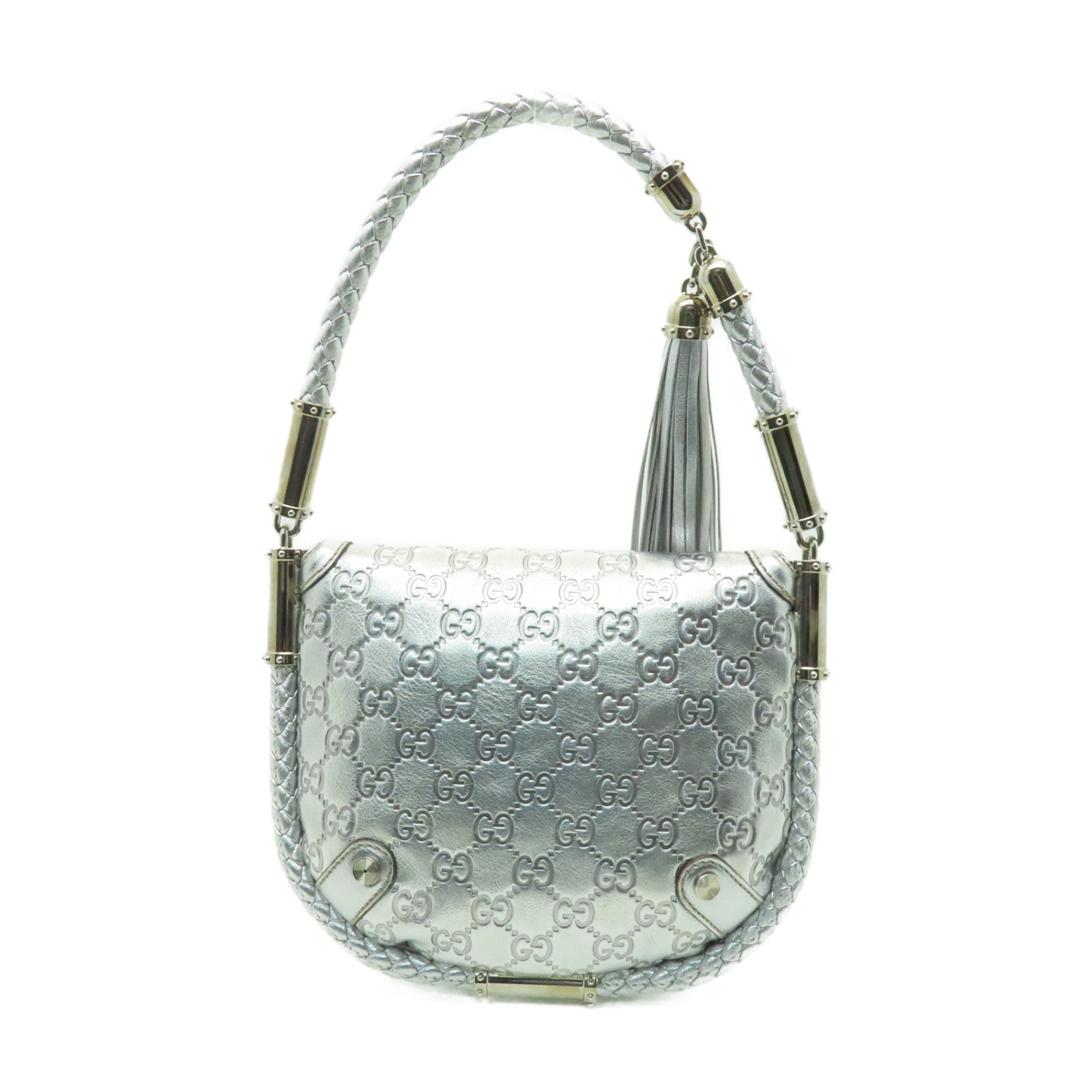 GUCCI 皮革Hand Bag銀扣手挽袋銀色