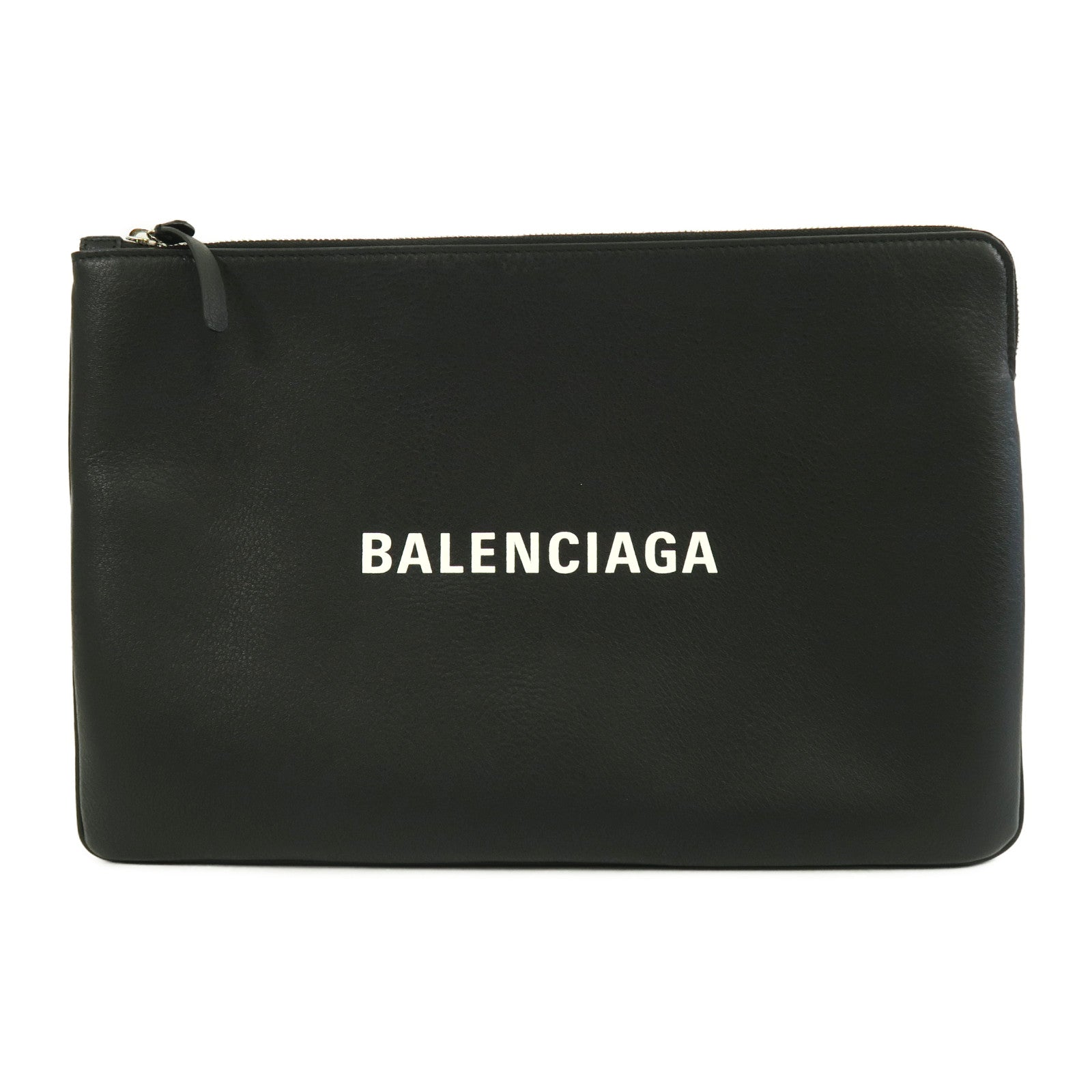 BALENCIAGA 牛皮皮革Clutch銀扣手拿包黑色