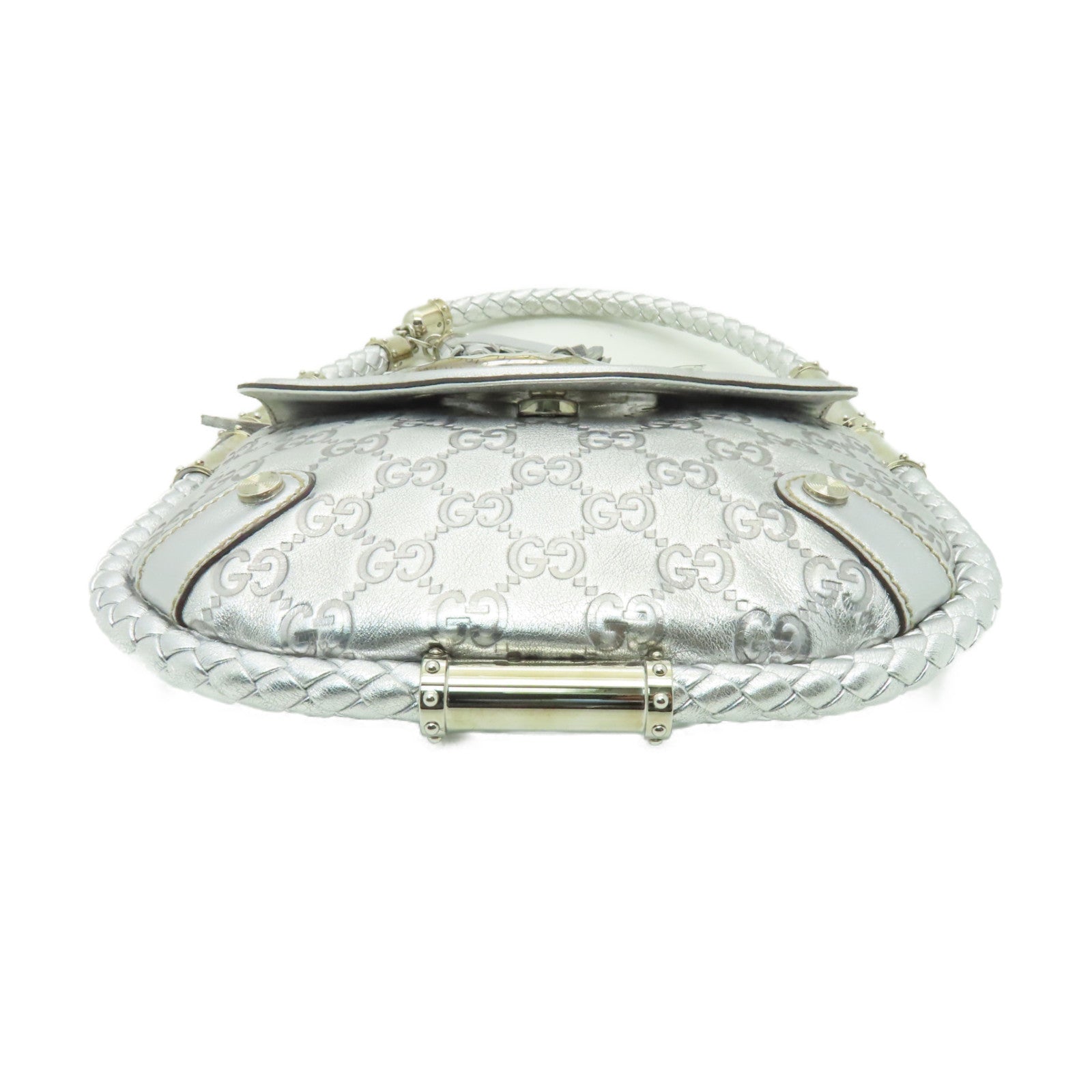 GUCCI 皮革Hand Bag銀扣手挽袋銀色