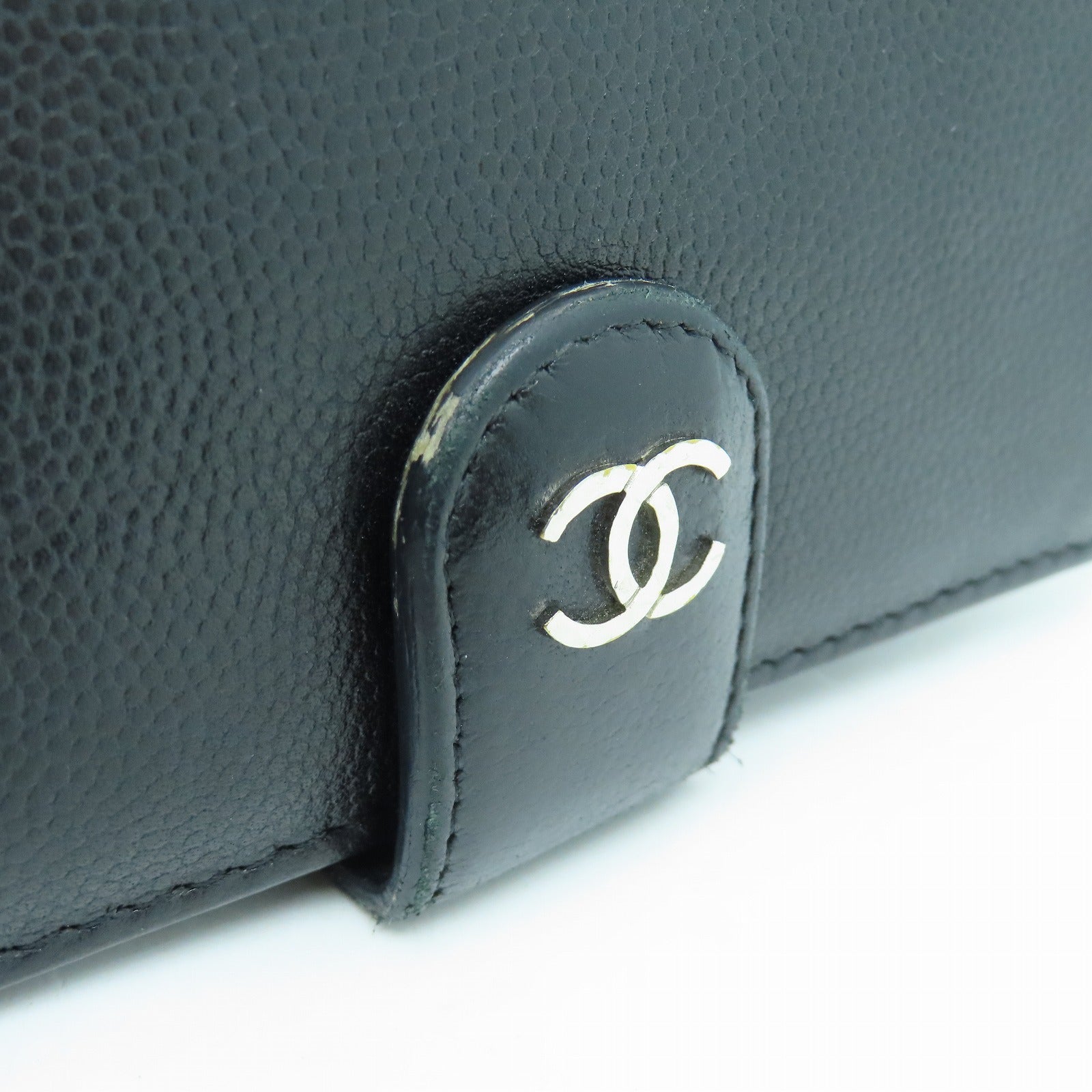 CHANEL 皮革Wallet銀扣錢包黑色