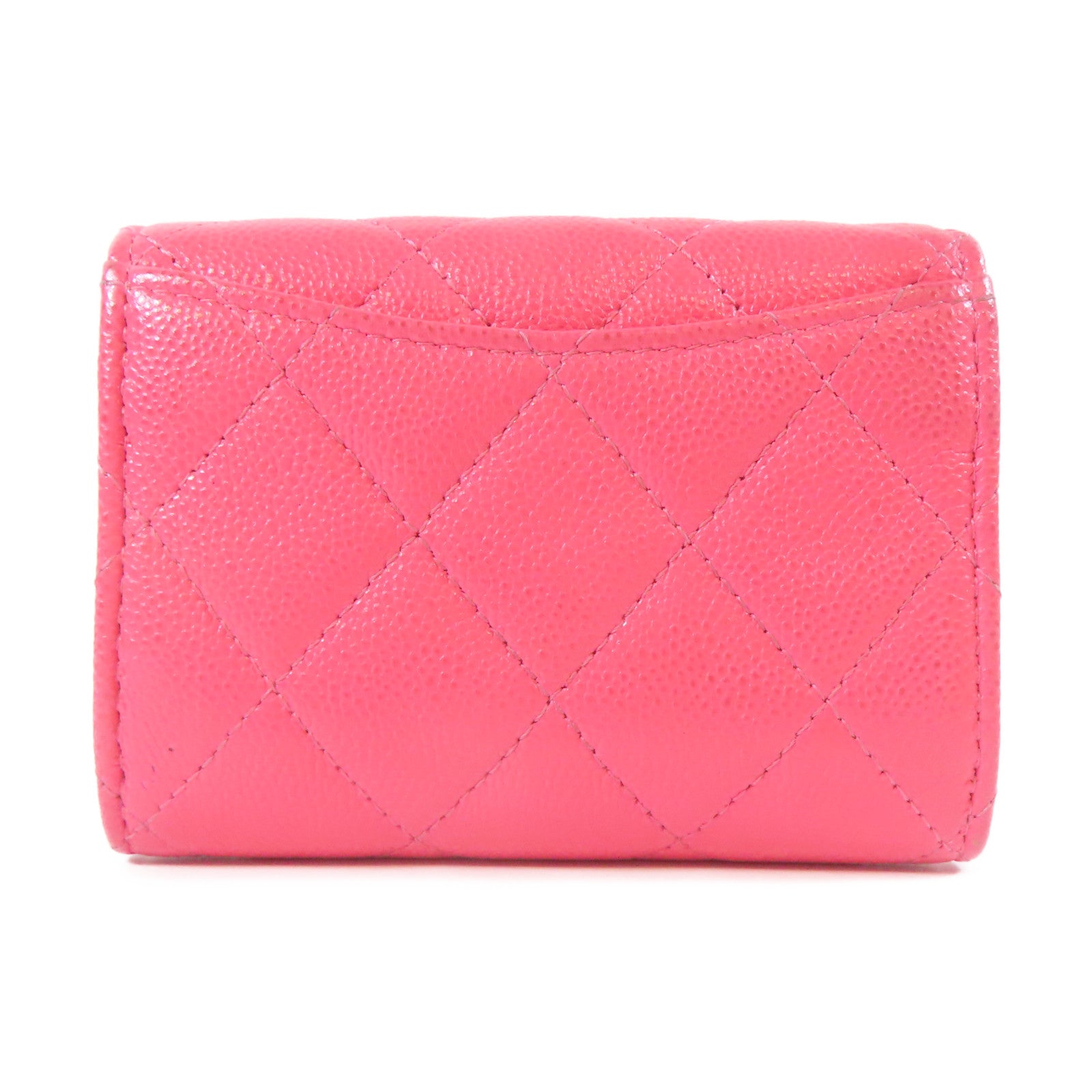 CHANEL 菱格牛皮皮革Card Case金扣卡片套粉紅色