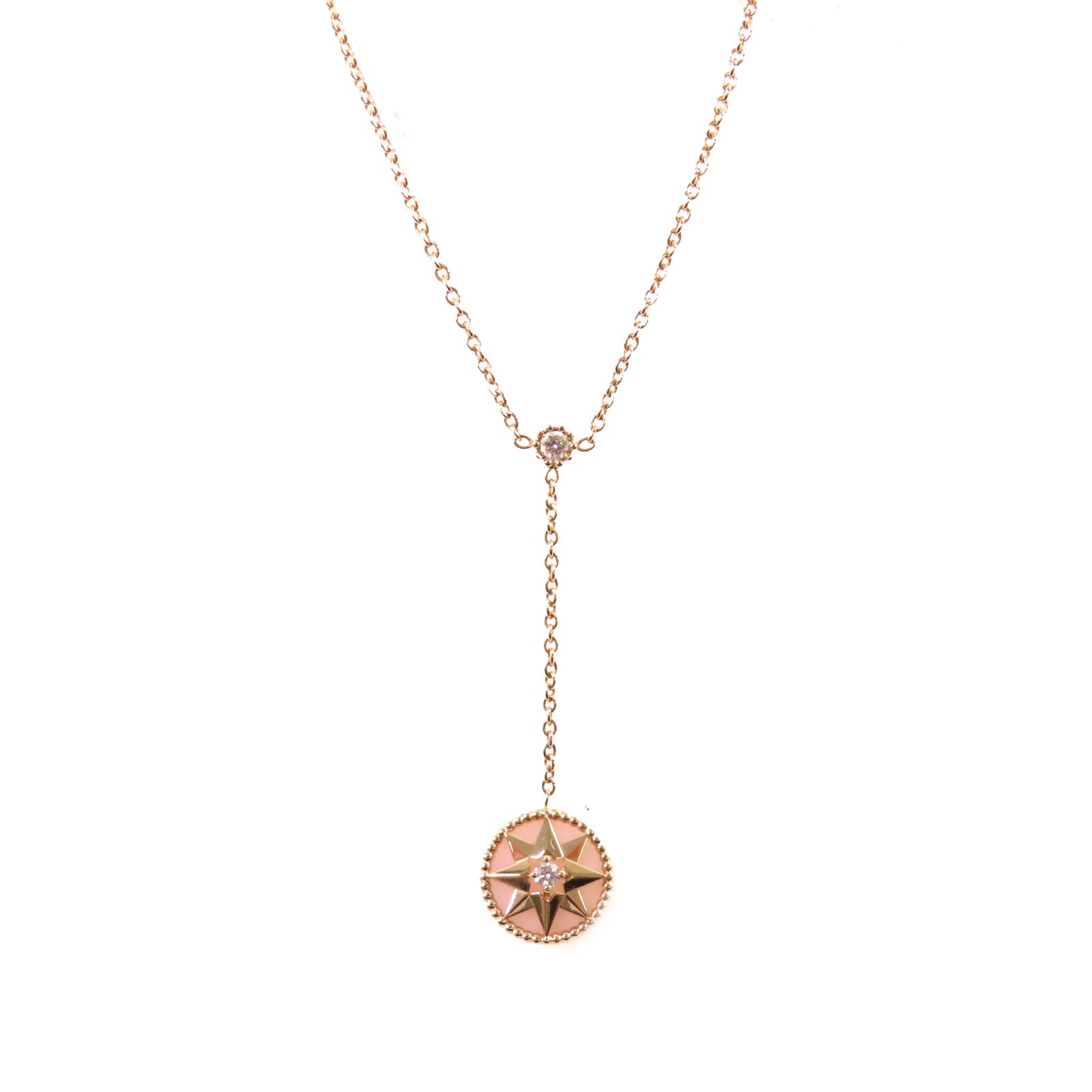 Dior 18K玫瑰金/粉紅蛋白石/鑽石Rose Des Vents Necklace項鏈